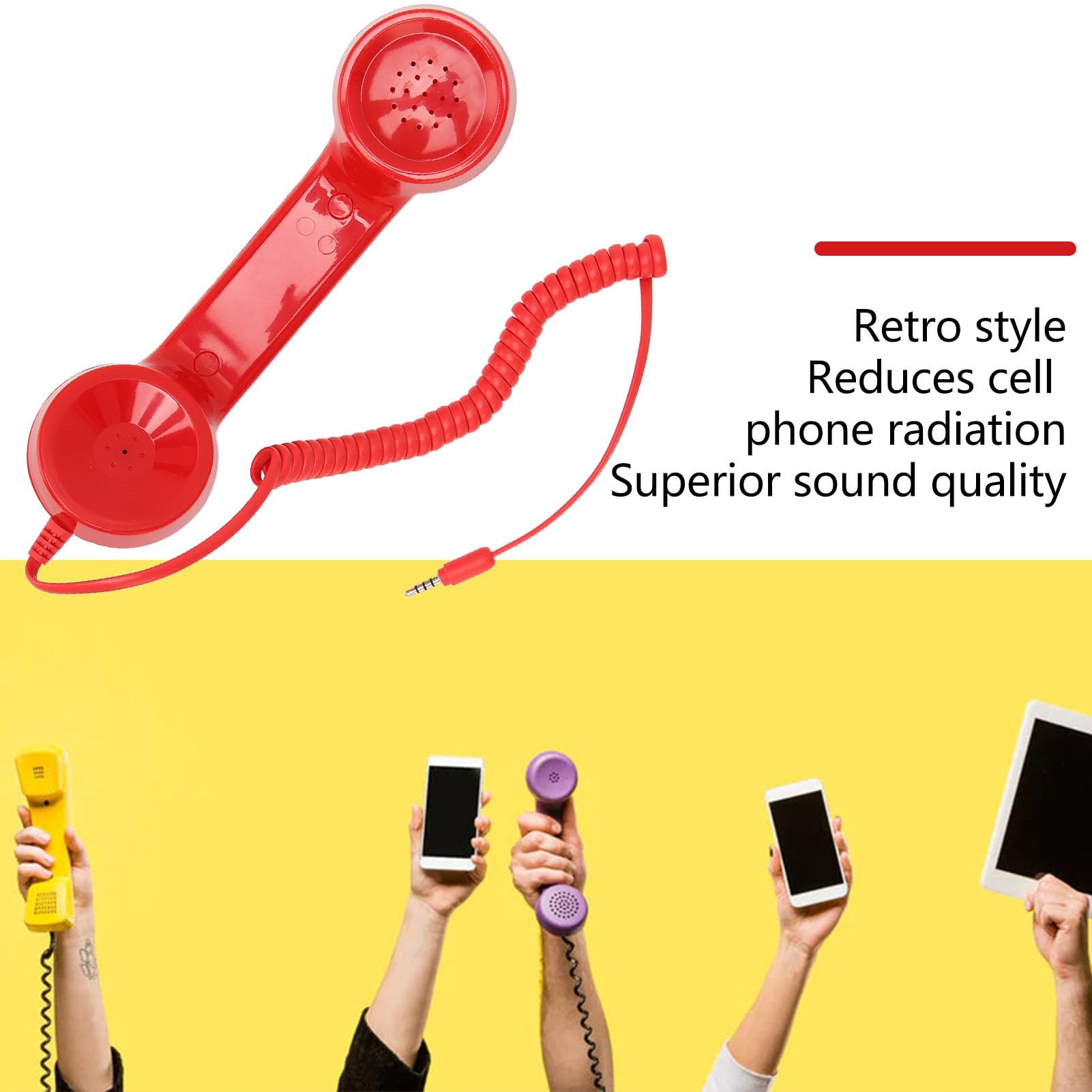 Retro Phone Handset, Handheld Cell Phone Receiver Multifunction Radiation Proof Vintage Landline Phones Headsets for Mobile Phones Computers (Red)