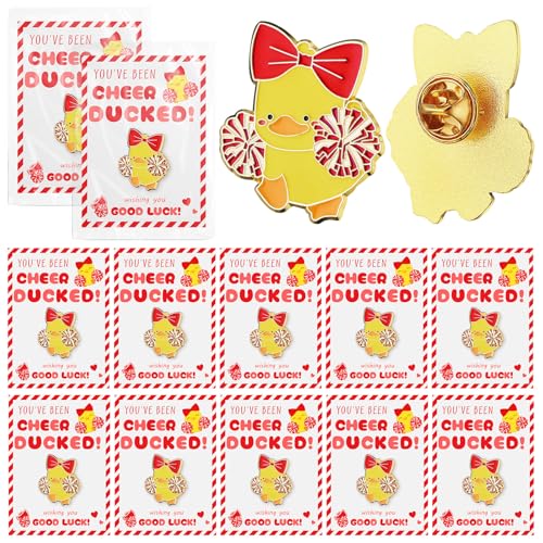 Quelay 24 Pack Cheer Team Gifts Bulk Cheerleader Duck Pins Brooches You've Been Cheer Ducked Tags Team Inspirational Gift Accessories for Teammates