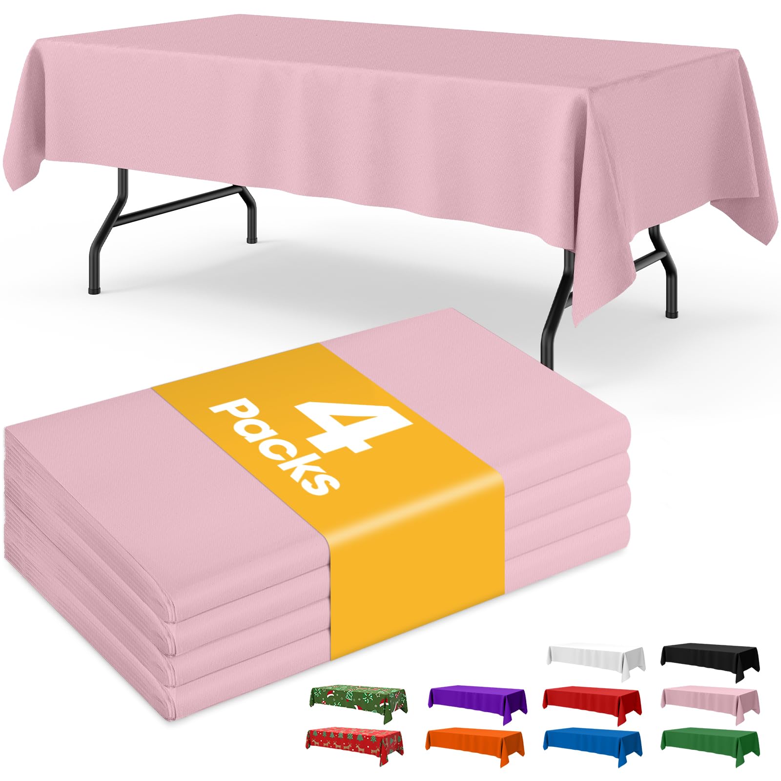 Niuara Pink Plastic Table Cloth Disposable, 4 Pack, 54 x 108 in