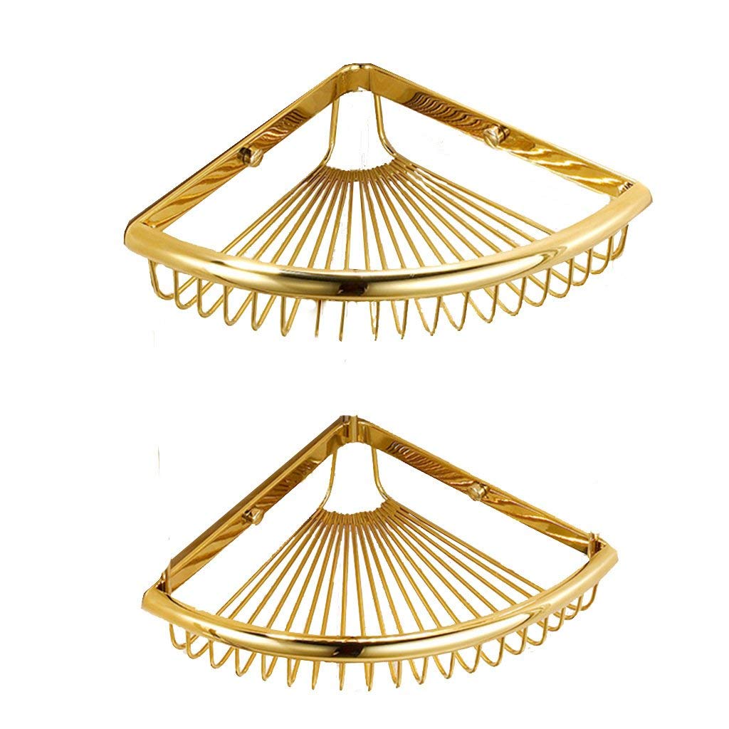 Estantes de baño exquisitos Bastidores de baño, Esquina de Ducha Trípode de baño antioxidante Baño de Cobre Completo Cesta Triangular Estante de baño Oro 2 Capas 30 x 21 cm Baño