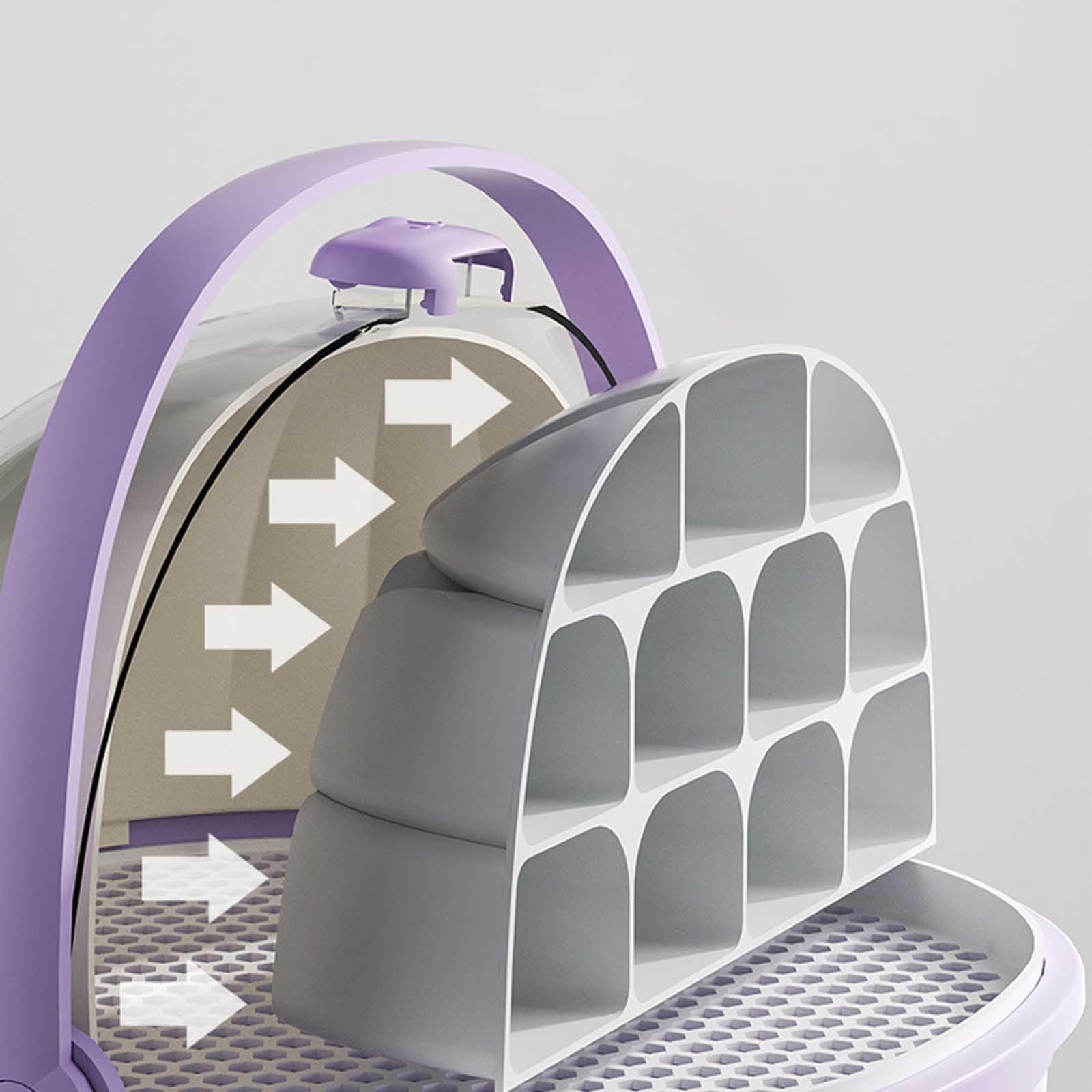 Caja de crecimiento de gusanos de seda, cápsula espacial para la cría de gusanos de seda, jaula de hábitat animal, tanque de reptiles, caja de alimentación transparente portátil con asa (morado) - 5