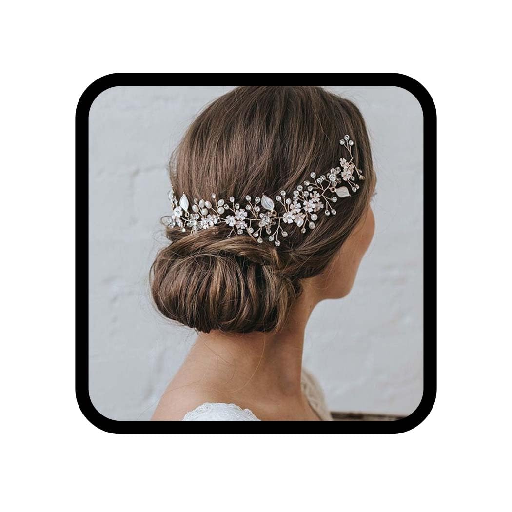 Runmi Diadema de perlas para el pelo de novia, color plateado, accesorios para el cabello de novia, diademas de cristal para boda, para mujeres y niñas