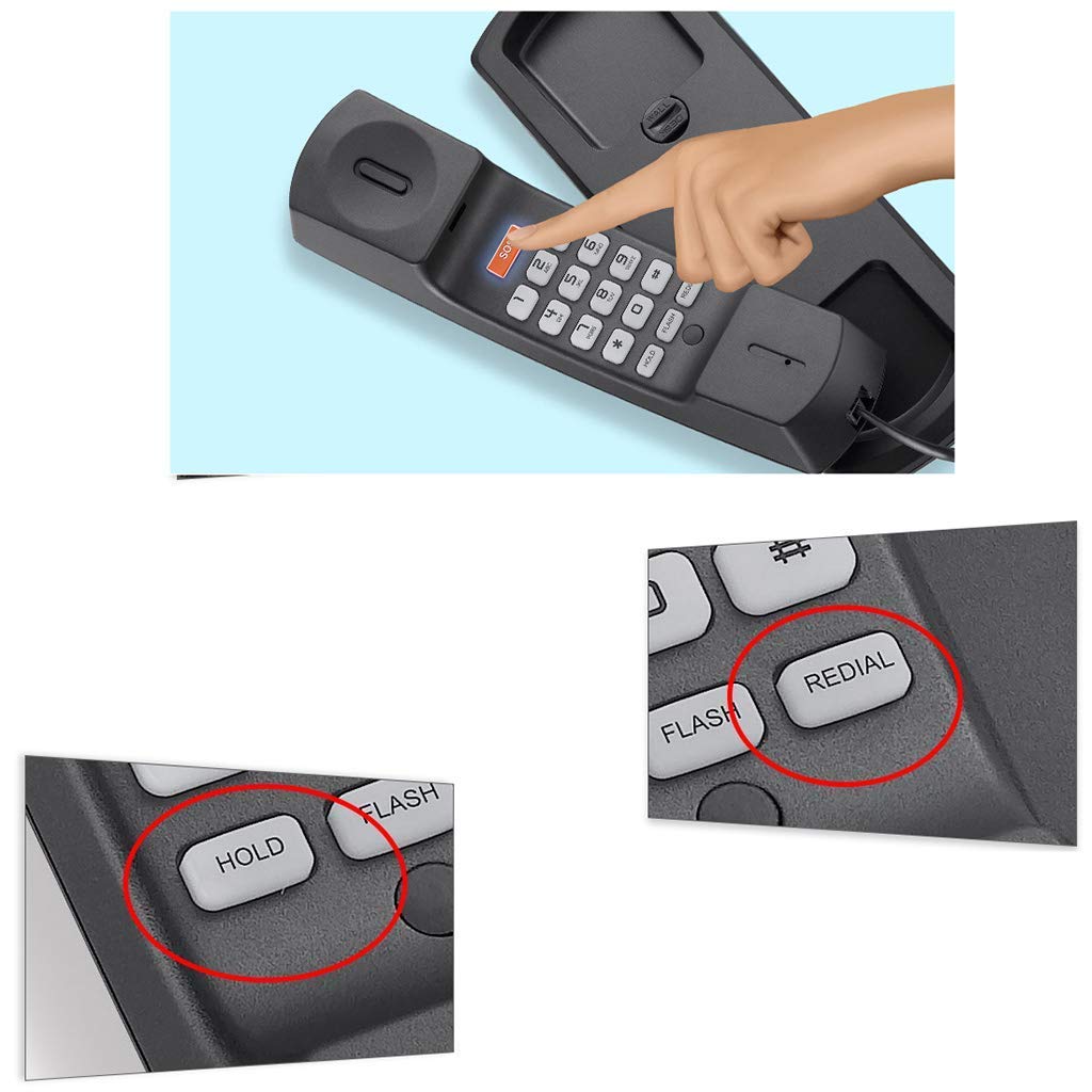 T108 Trimline Téléphone Filaire Avec Clé Sos,Montage Mural