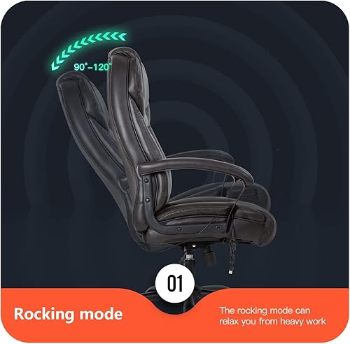 Miniatura 3 de Silla de oficina grande y alta, silla ergonómica de computadora de 500 libras, respaldo alto, silla de escritorio de piel sintética, asiento ancho