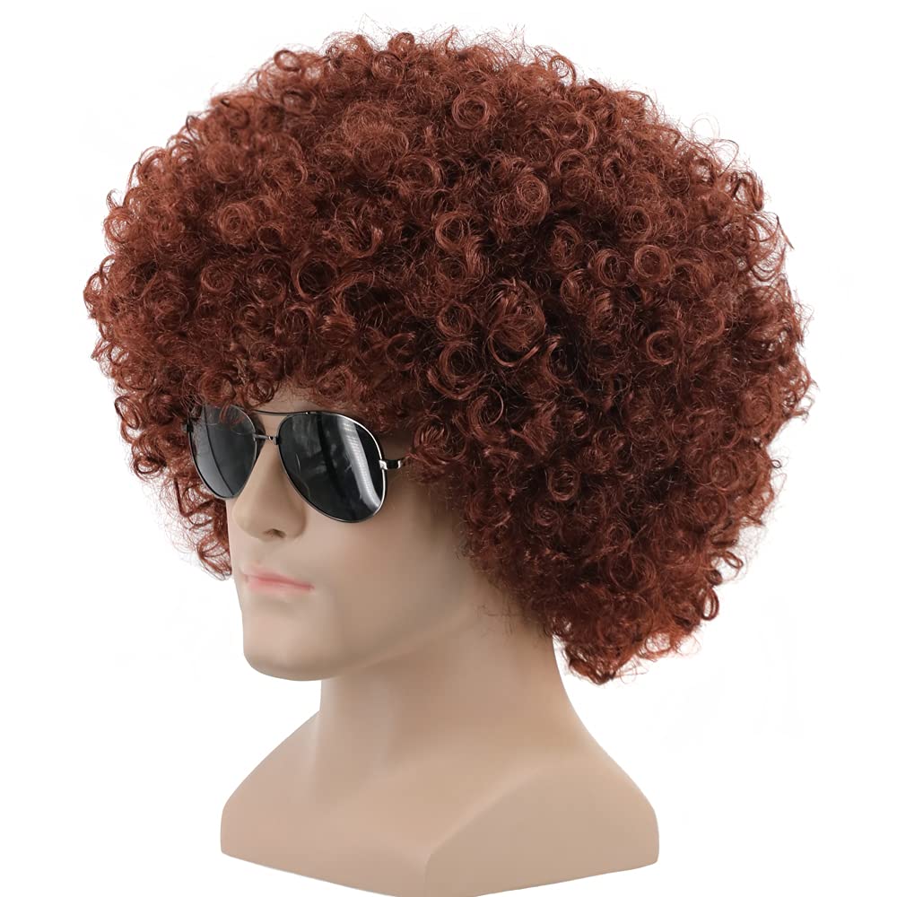 yuehong Short Fluffy Disco Afro Wigs Synthetic Anime Cosplay Fancy Funny Wigs for Unisex Men Women (Brown)