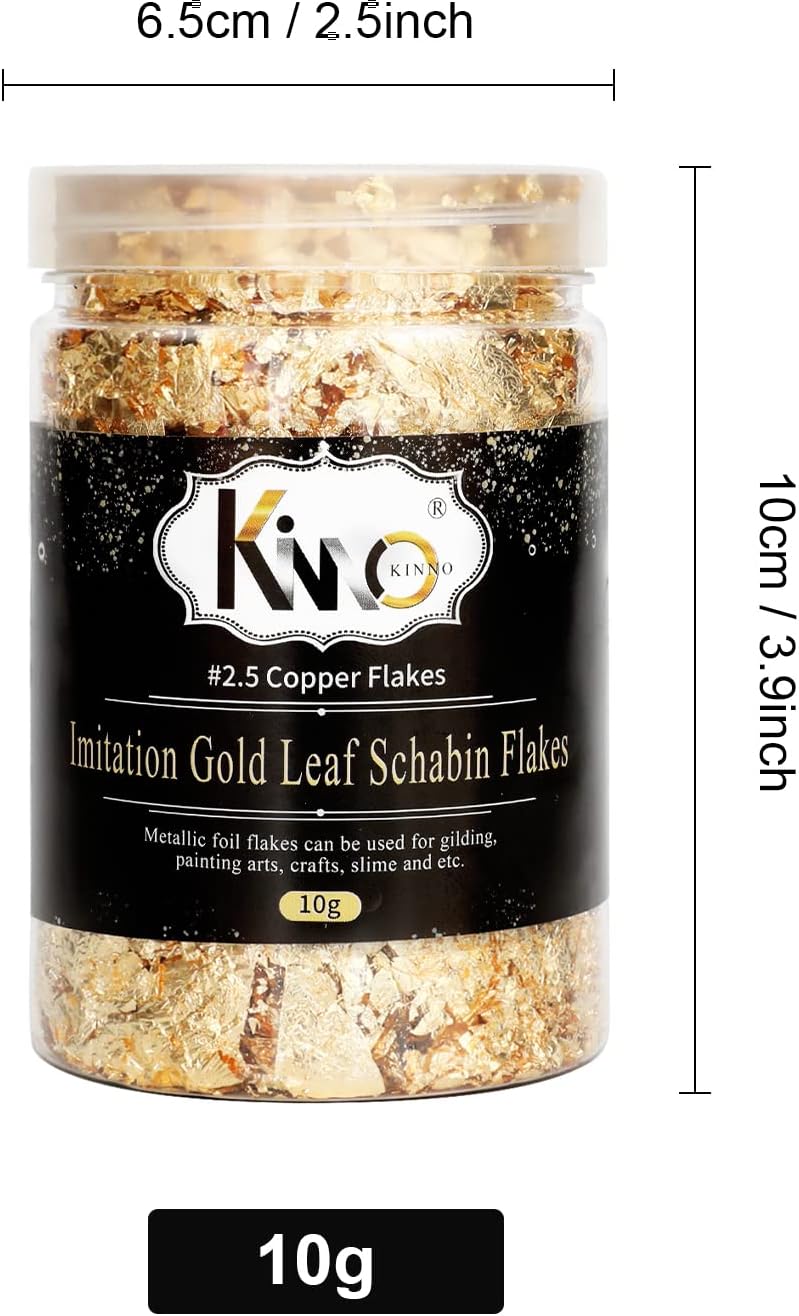 KINNO Gold Leaf Gilding Resin Flakes, 10g Copper Schabin Flakes, Color 2.5 Imitation Gold Metallic Foil Flakes for Painting Arts, Crafts Nails,DIYs,Furniture Decoration