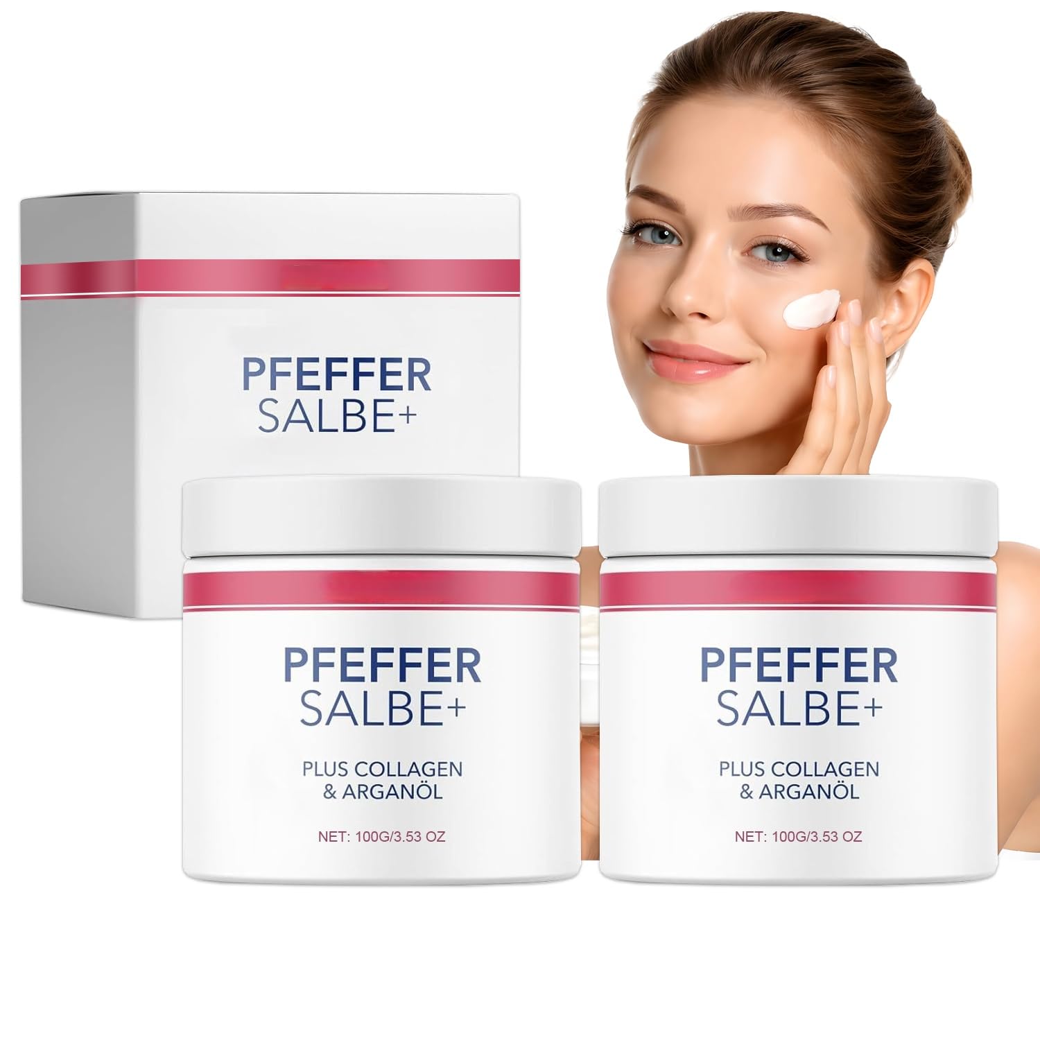 2 Stück Aktiv Pfeffersalbe für Alle Hauttypen mit Collagen Arganöl | Geeignet Feuchtigkeitsspendend Pflegend（100g）