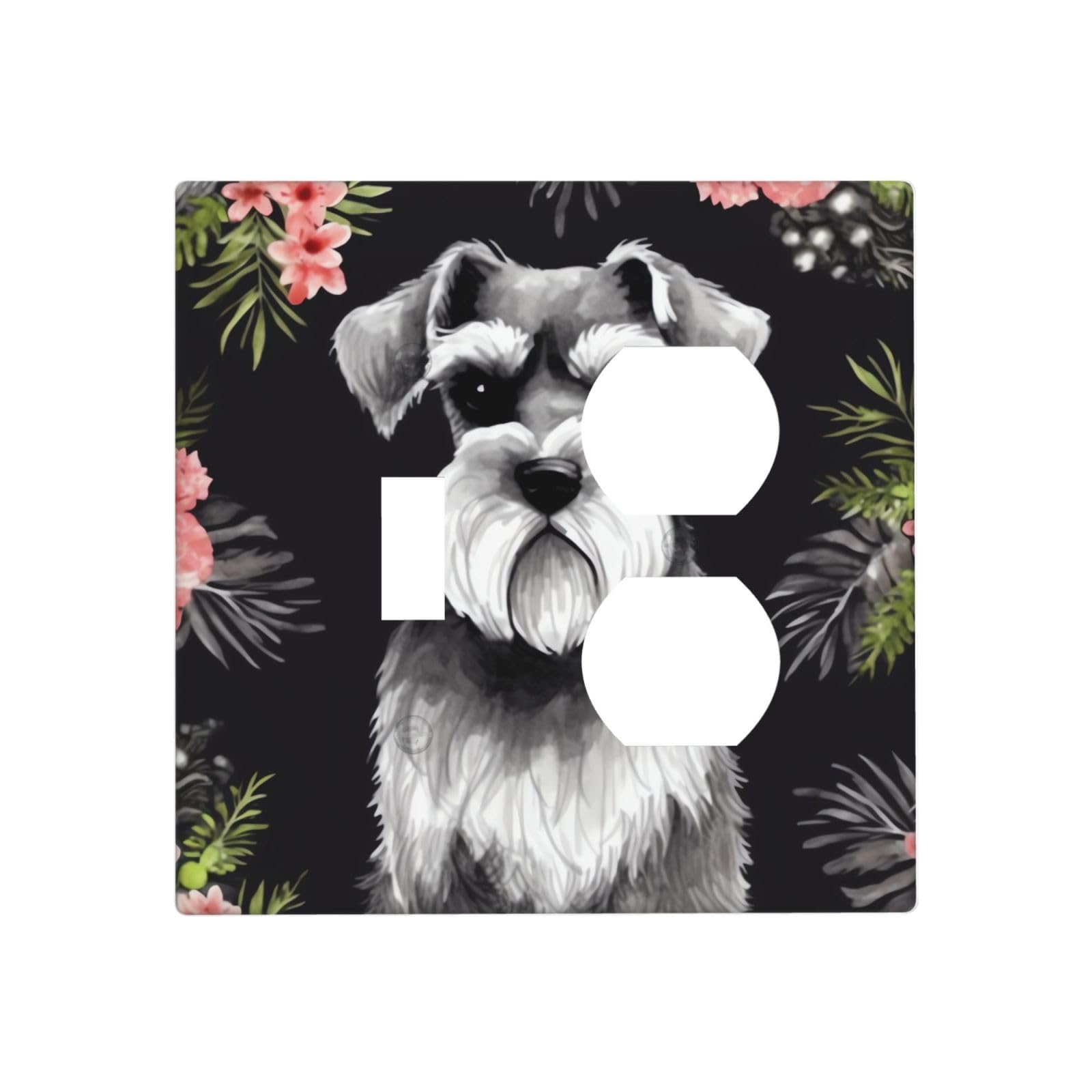 Decorator Wall Plate 2 Gang Light Switch Covers Schnauzer Wallplate Double Toggle Switch Plate Standard Size Electrical Outlet Covers Decorative Wall Switch Plate Cover