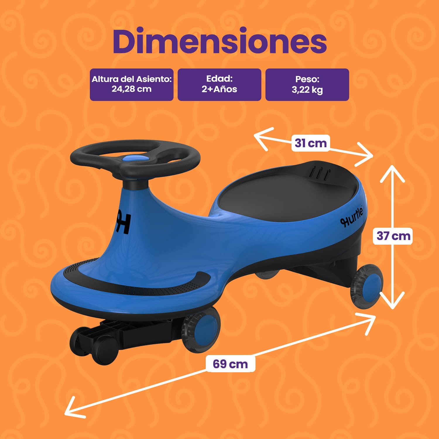 Hurtle Coche correpasillos Tipo Wiggle Coaster Car, Montable para niños sin Pedales ni batería, con Giro y Movimiento, Uso en Interior y Exterior, 2 años en adelante — view 7