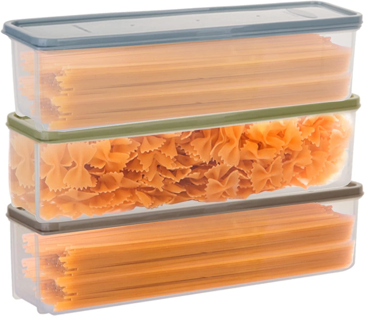 3PCS Rectangular Pasta Spaghetti Noodle Keeper Box with Cover,Pasta Canister Set,Dishwasher Safe (11.8x3.23x3.14inch)