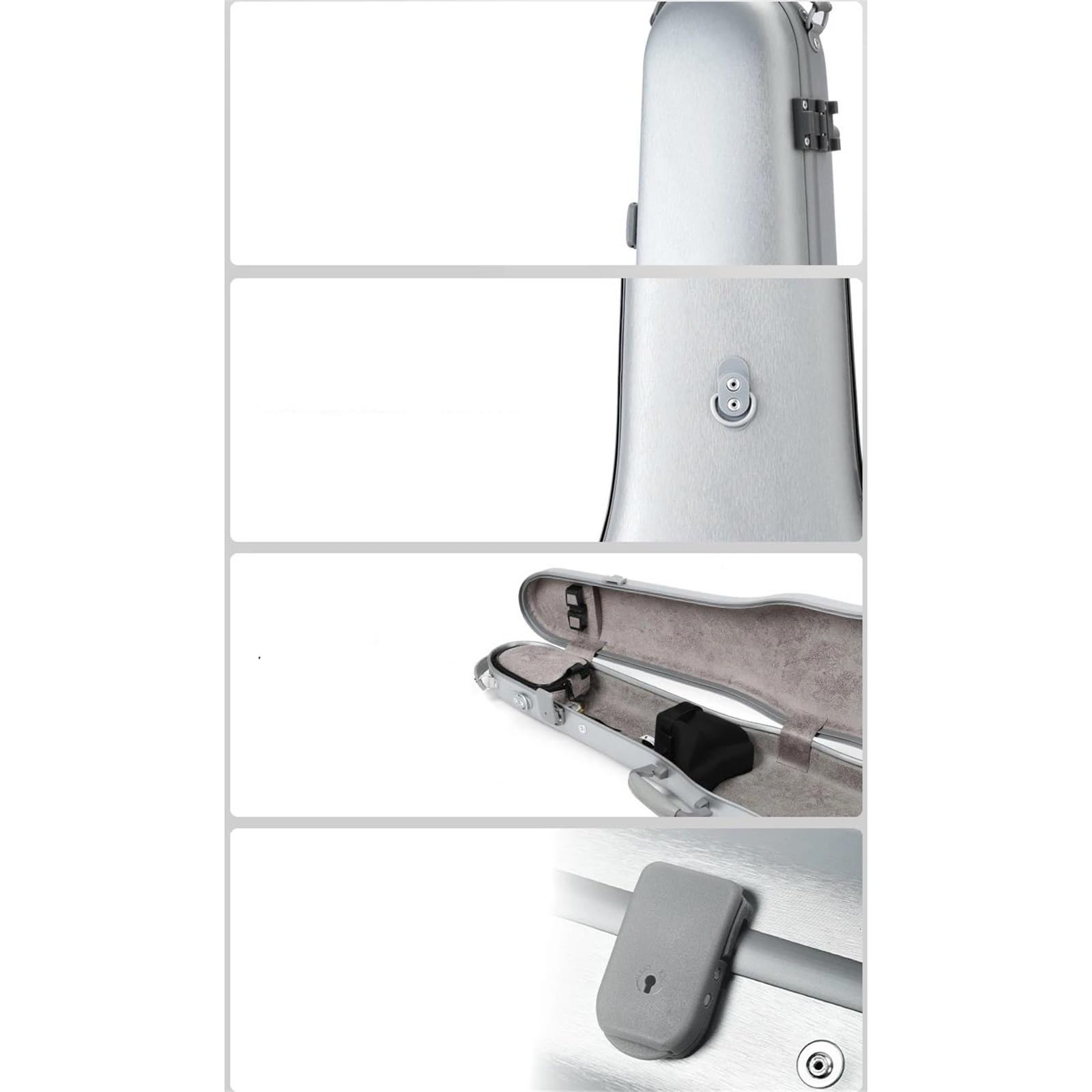 Estuche Para Violín PC Compuesto Resistente Y Duradero A La Moda Tamaño 4/4-3/4 Ajustable Con Cerradura De Llave Estuche de violín profesional(Silver)