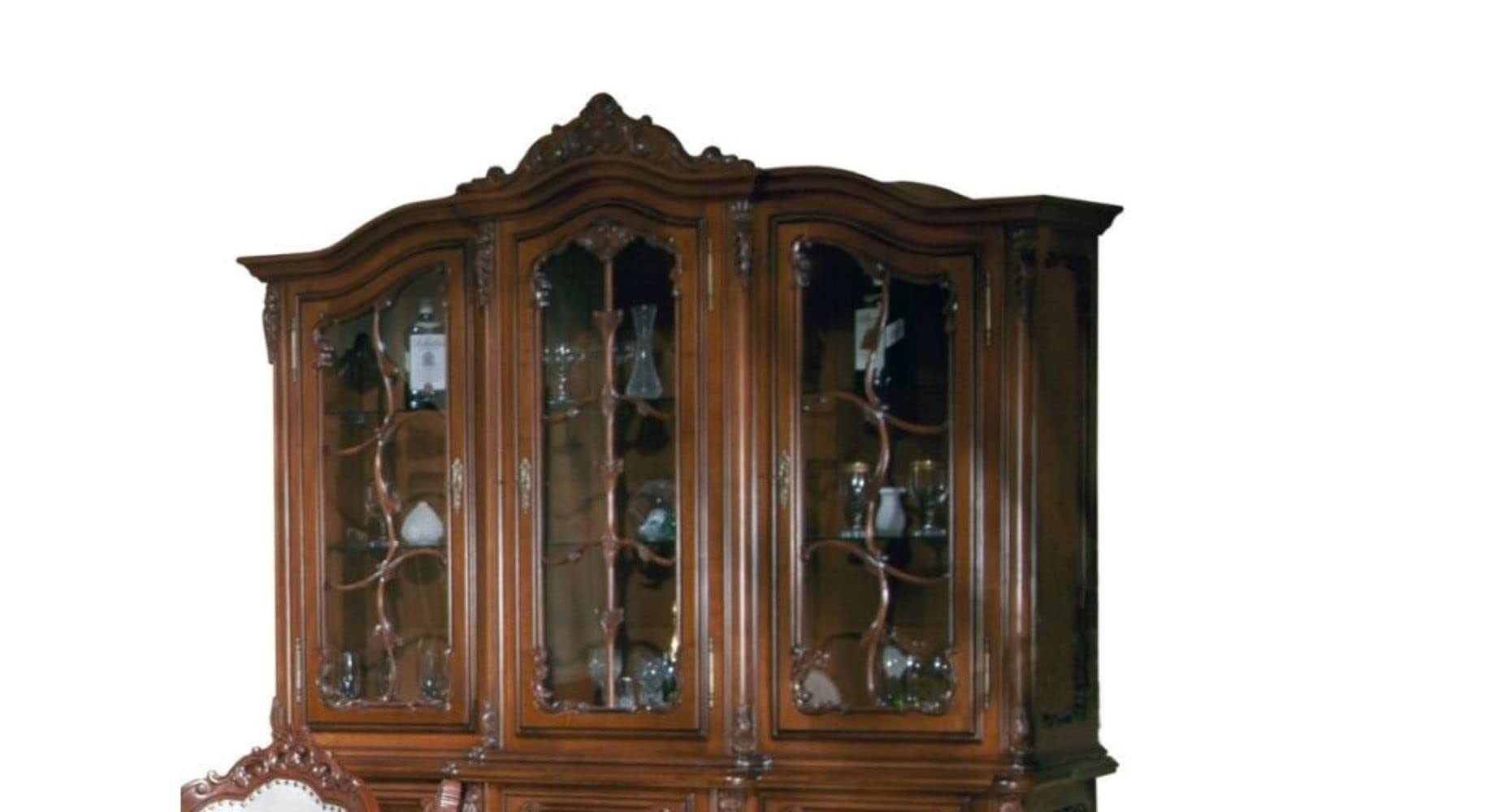 SIMEX FurnitureCleopatra Collection - Buffet, Sideboard, Showcase 3 Doors - Solid Wood - Natural Brown - Living Room