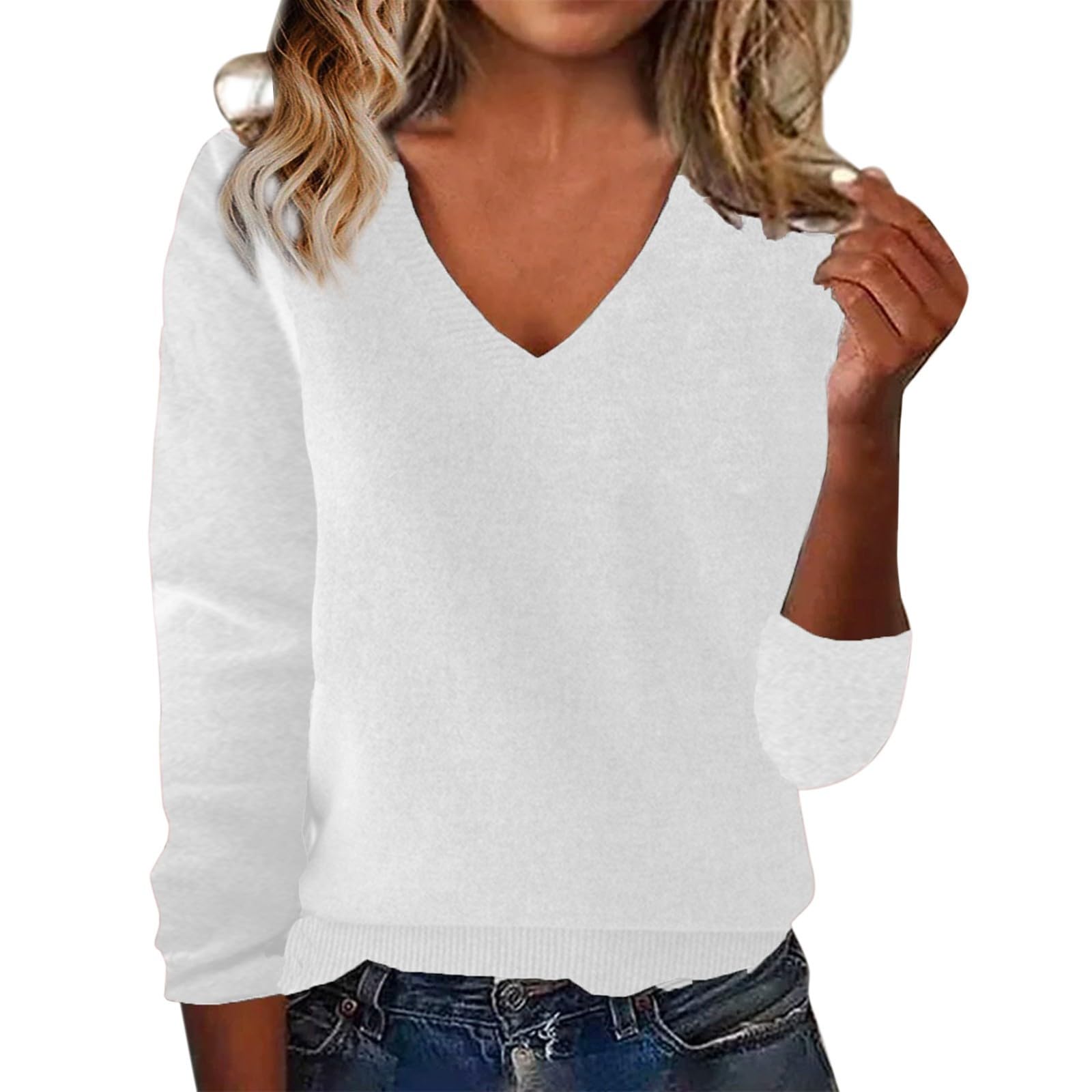 Cashmere Sweaters for Women V Neck Long Sleeve Wool Pullover Tops Soft Cozy Lightweight Knitted Warm Sweater