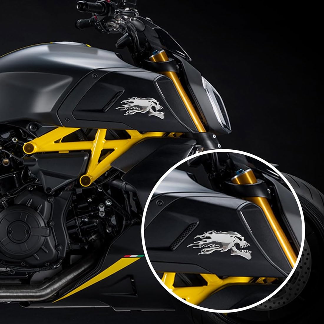 Lot 4 Autocollants 3D Crâne Flammes Réservoir Moto – Protection Anti-Rayures – Universel Étanche