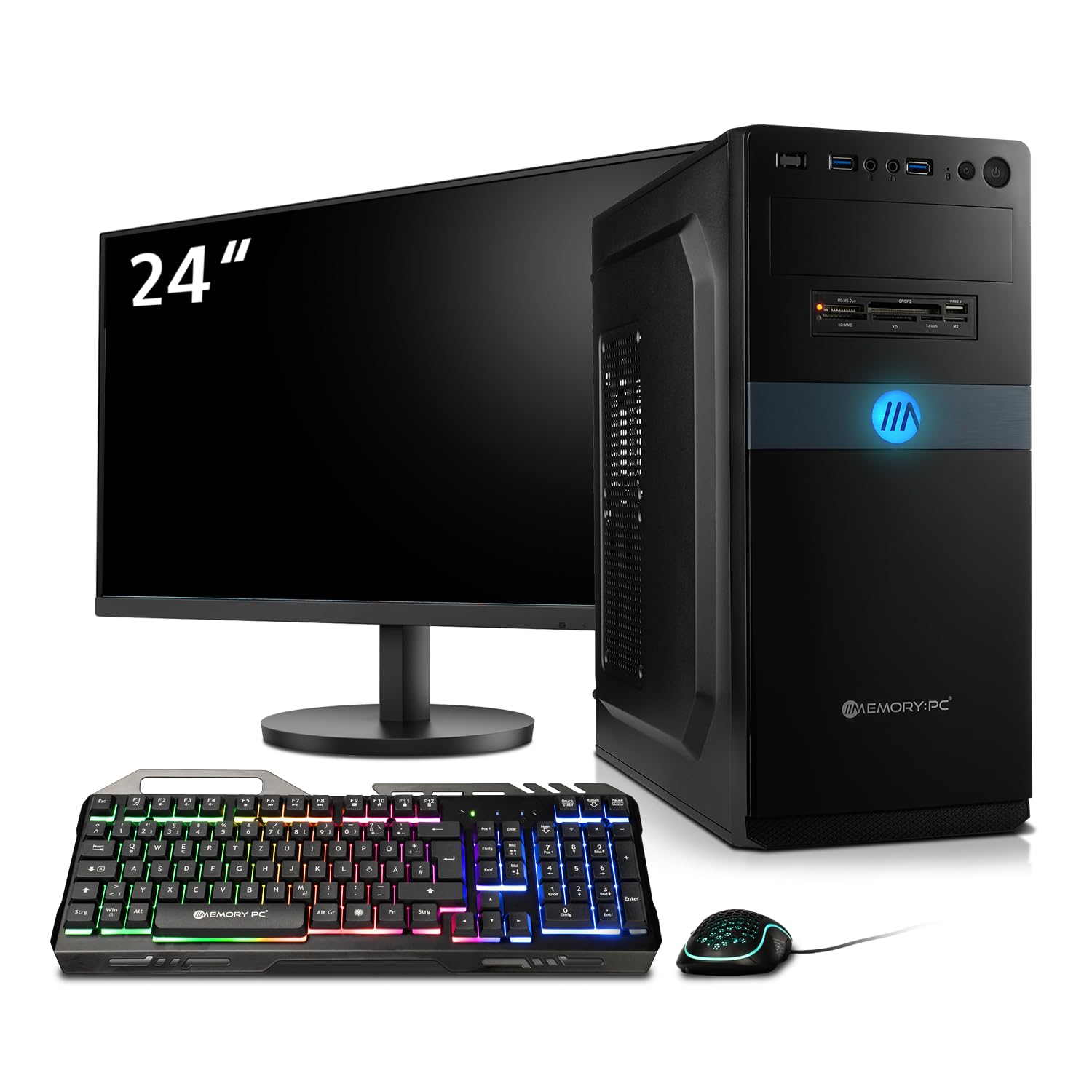 Komplett PC Set Business & Multimedia Ryzen 3 3200G, Radeon Vega 8 4X 4.0 GHz, 16 GB DDR4 RAM, 1 TB M.2 SSD, Win 11 Pro inkl. 24" Monitor + Tastatur und Maus Bundle