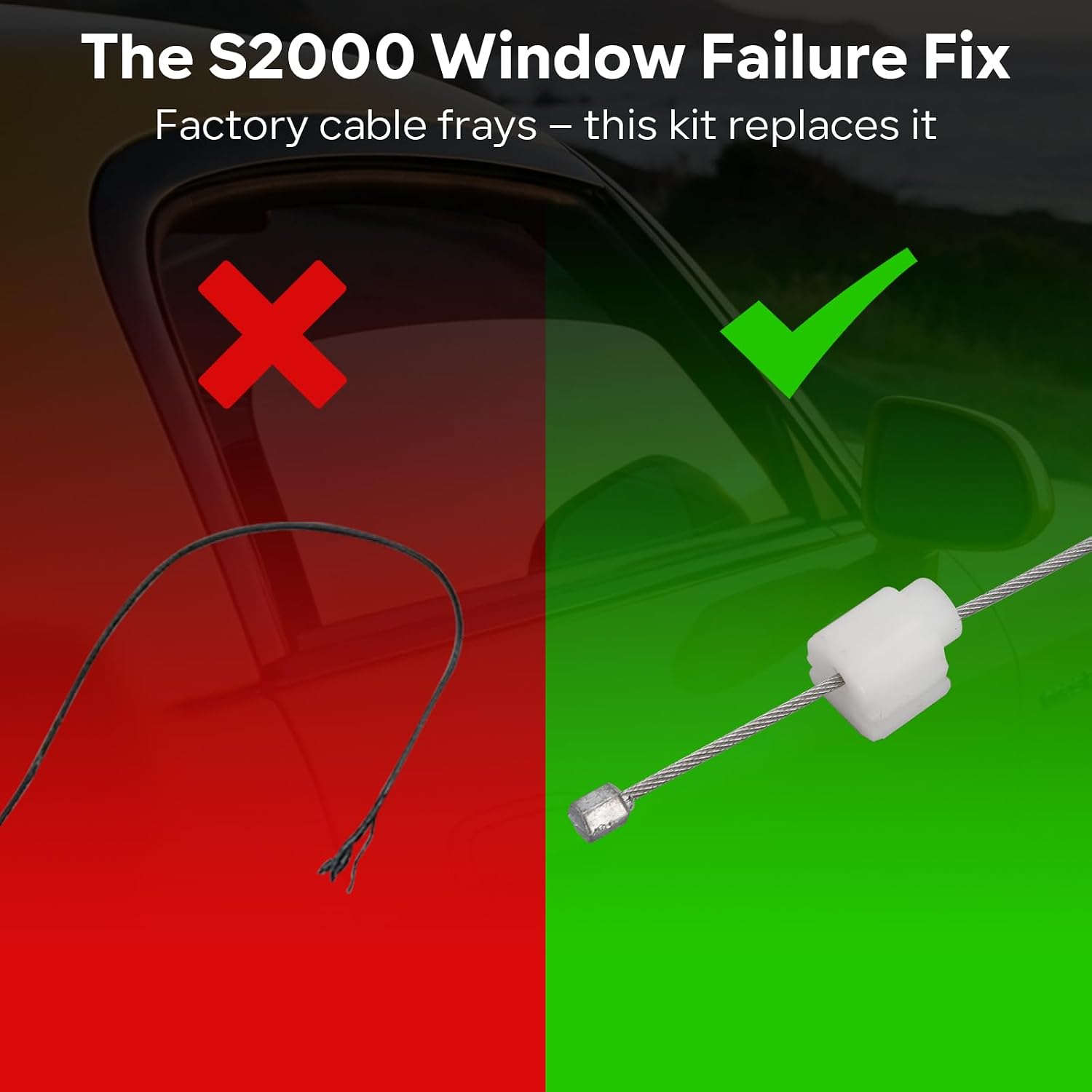 Window Regulator Repair Kit for 2000-2009 Honda S2000 Passenger Side, Fix Dropped Window Cable, Replace OEM 72210-S2A-G02, Easy Install Solution
