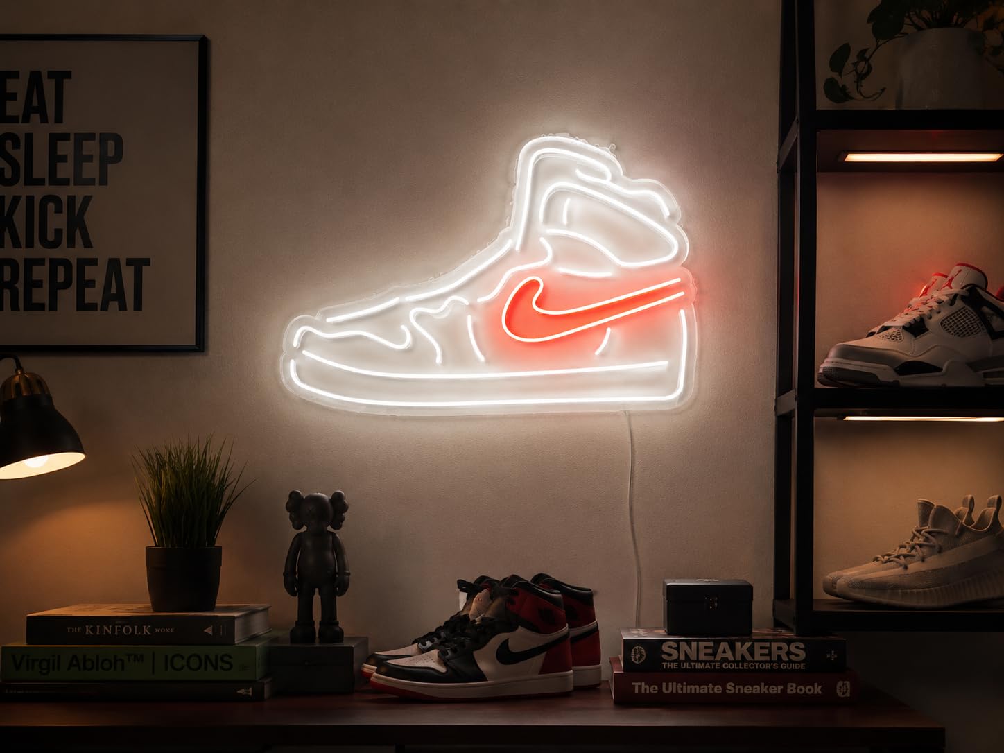 Letrero zapatilla Cartel Luminoso LED Escaparate, Decoración de Pared en Metacrilato, Luz Brillante, aproximadamente 60x40cm alimentación 12v