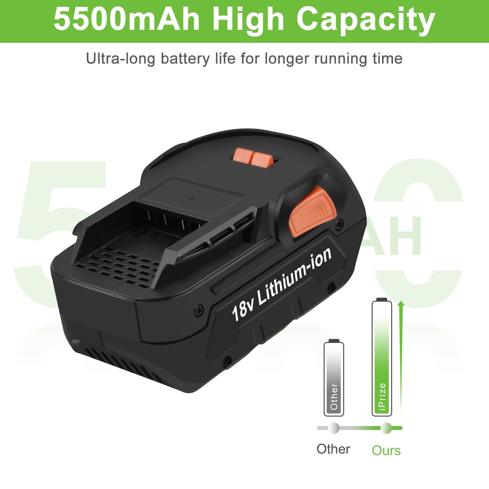 Batería de ion de litio de repuesto para AEG L1815G L1820R L1840R L1850R (18 V, 5500 mAh)