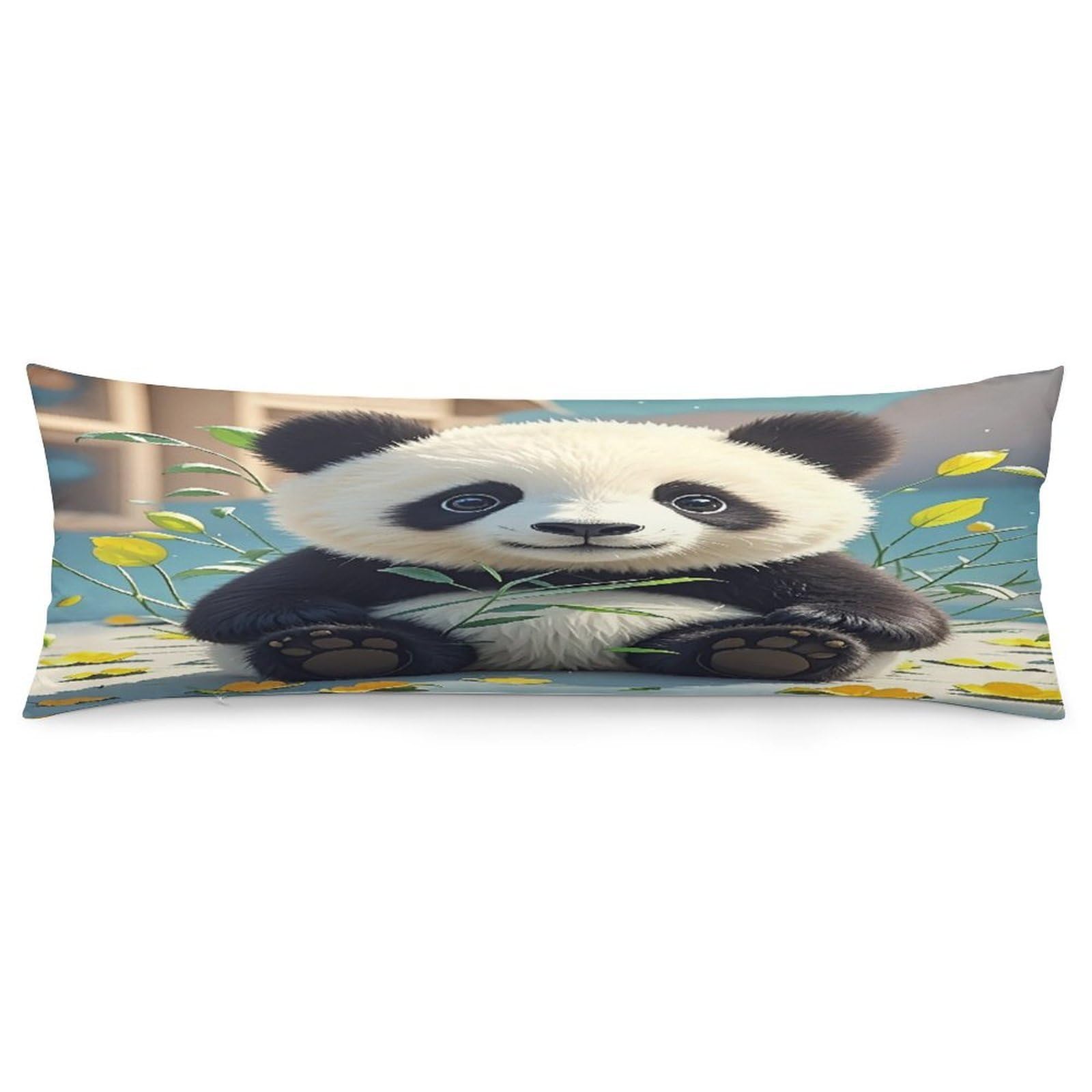 Cute Black and White Panda Pillowcase Long Body Pillow Cover Soft Decorative Body Pillow Case Breathable Large Pillowcase Cute Cozy Pillow Protector for Bed Sofa Couch Room 18.9 X 53 Inch