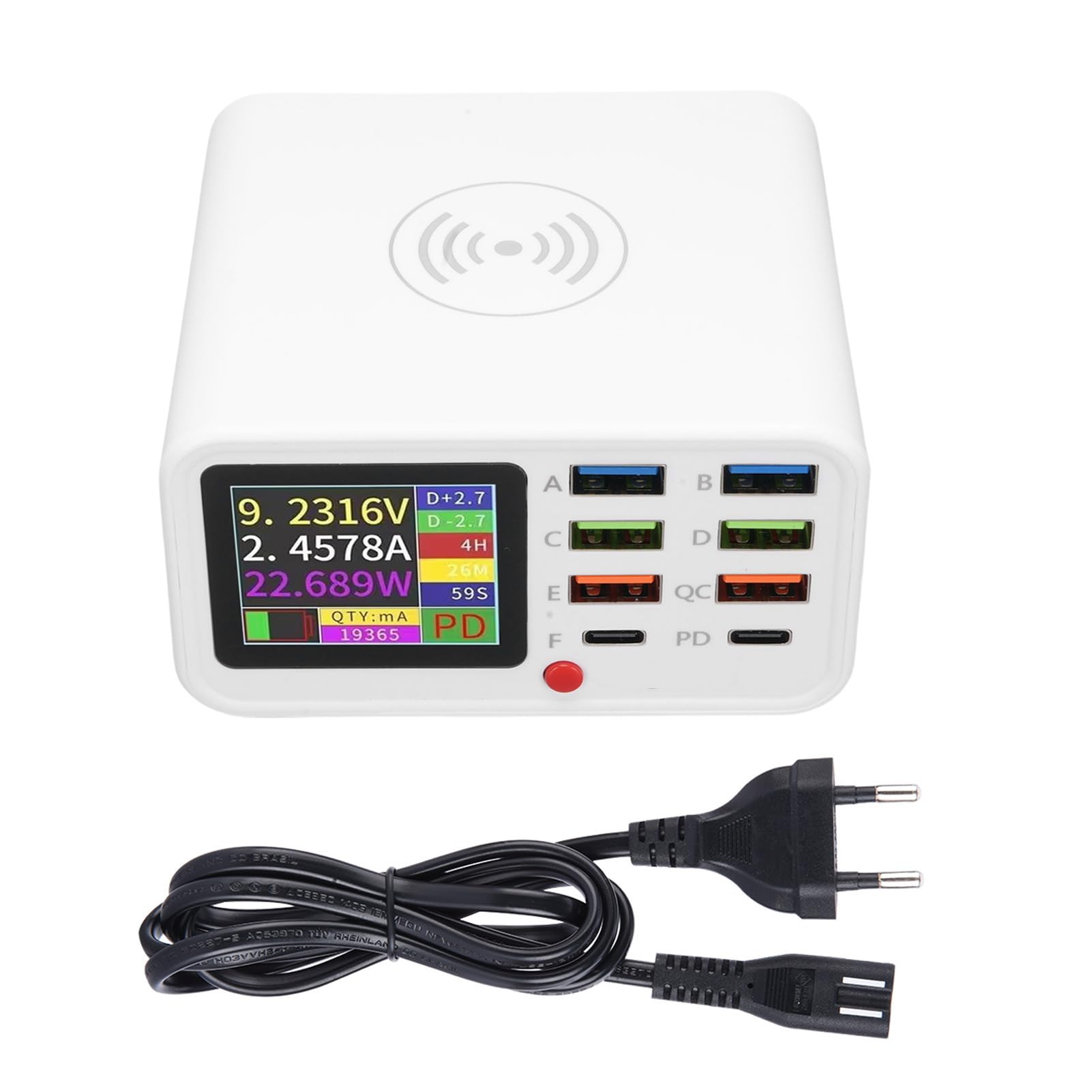 Rosvola Estación de Carga de 8 Puertos para Múltiples Dispositivos, Bloque de Cargador de Pared de 65 W, Concentrador de Carga USB, Torre de para Tabletas, Teléfonos Inteligentes, Uso en Oficina en