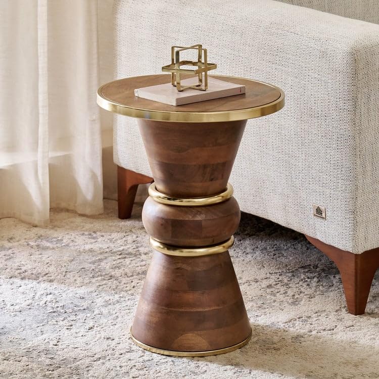 Image of Home Centre | ECLAT Mango Wood Top Accent Table | Table for Home | Walnut | 1 Year Warranty