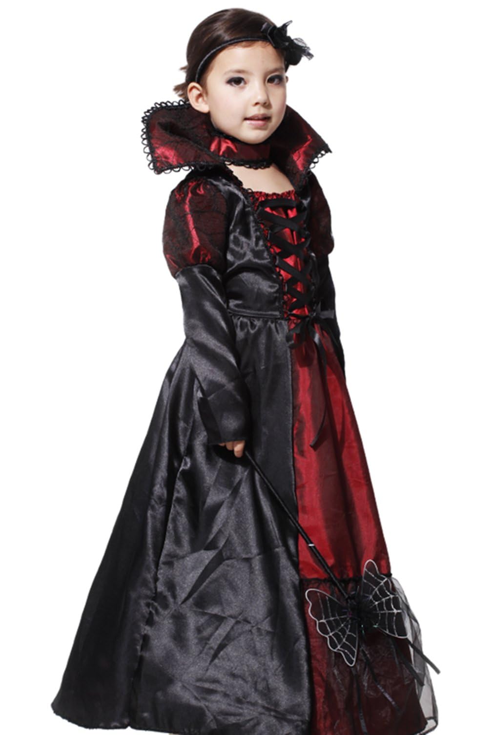 Clundoo Kids Halloween Vampire Costume, Girls Gothic Vampiress Costume Princess, Vampiress Queen Dress Up Party (M) - Image 3