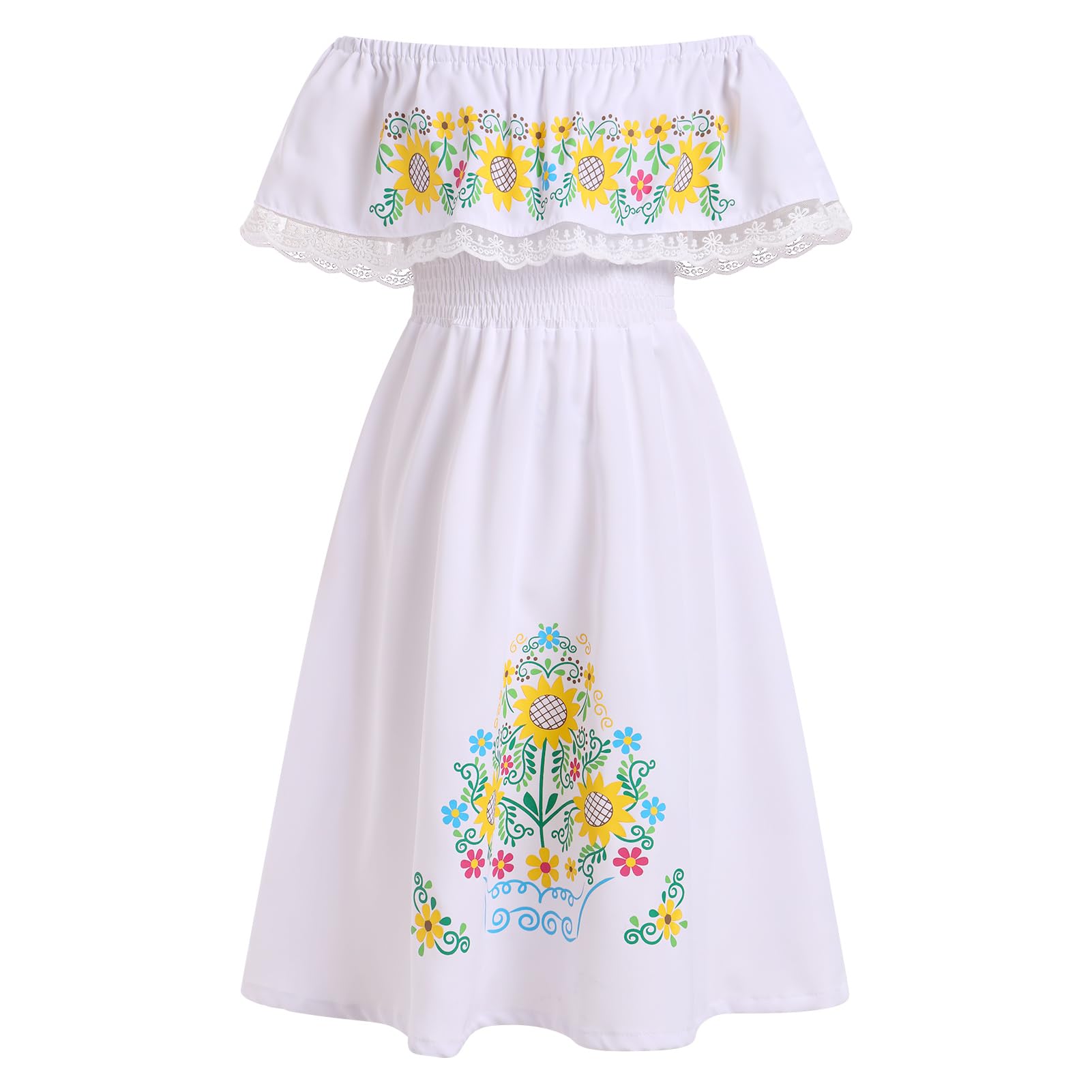 Mexican Dress for Toddler Girls Sunflower Embroidered Off Shoulder Traditional Mexico Dresses Cinco de Mayo Vestidos