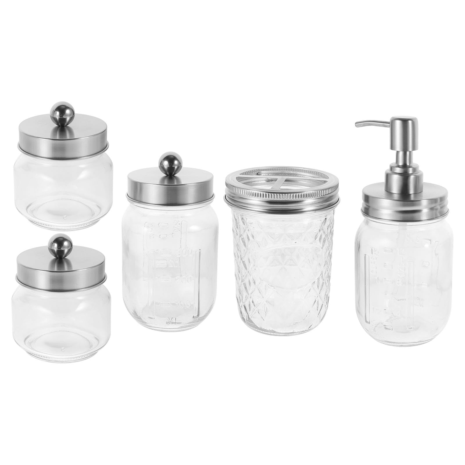 Set de Accesorios para Baño Porta Cepillo de Dientes para Baño Dispensador de Jabón Espumoso en Tarro Frascos de Vidrio, Estilo Rústico y Almacenamiento Conveniente