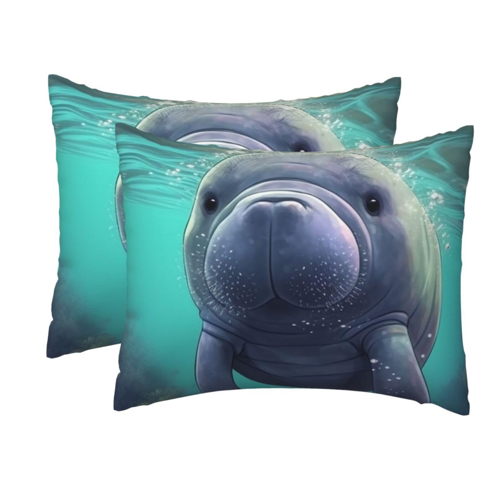 2 Pack Standard Pillow Cases with Hidden Zipper, Soft Breathable Pillow Covers for Hair and Skin, Cute Sea Animal Manatee Pillowcases 20"x26" Bed Pillow Protectors Cover for Sleeping Gifts