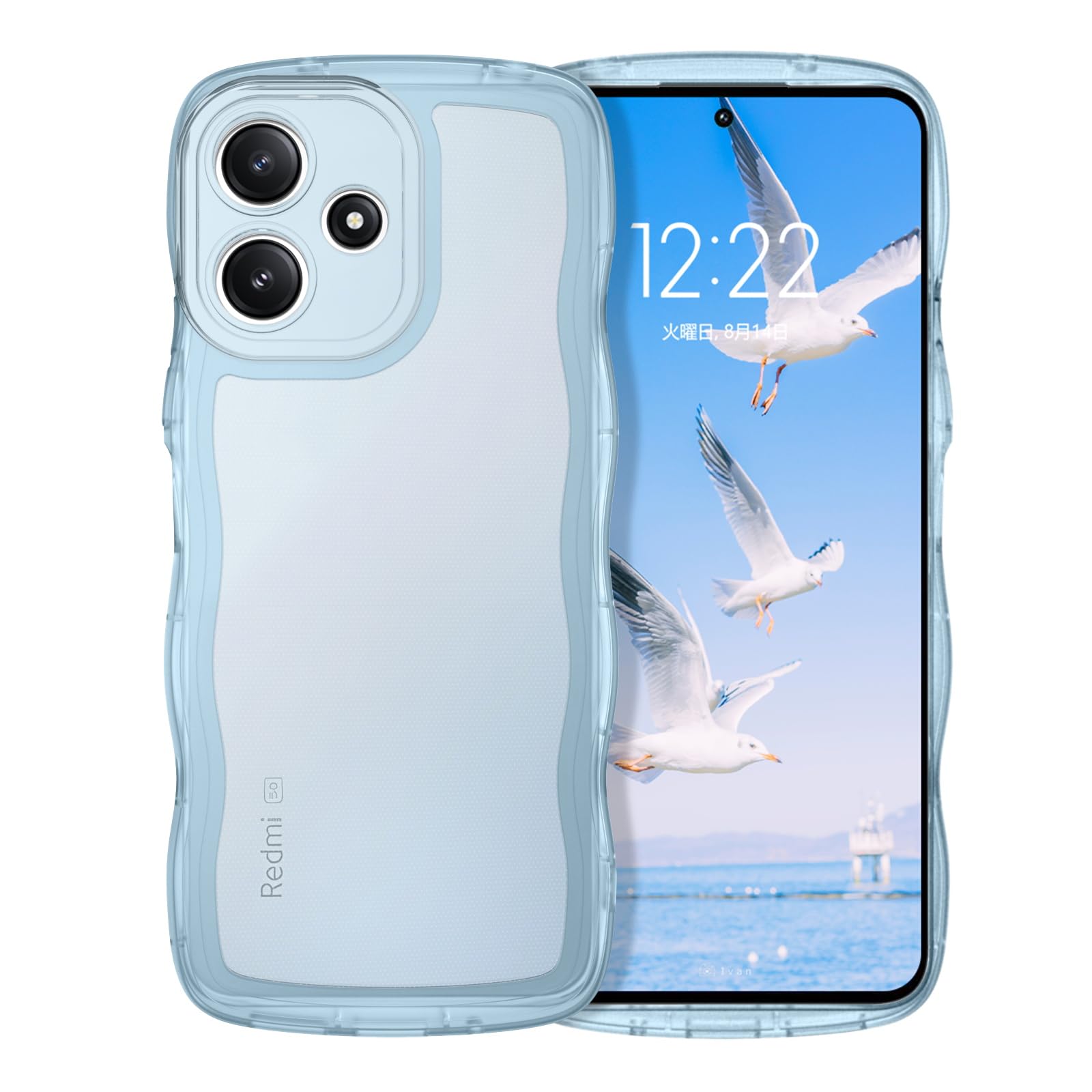 VENINGO Redmi 12 5G用 クリアケース Redmi Note 12R カバー クリア ウェーブ おしゃれ TPU+PC 韓国 かわいい 可愛い スマホケース 人気 シンプル 滑り止め 薄型 軽量 耐衝撃 指紋防止 レンズ保護 ストラップホール付き TPU バンパー シャオミ リドミーノート12R/リドミ 12 5Gケース 6.79インチ ブルー