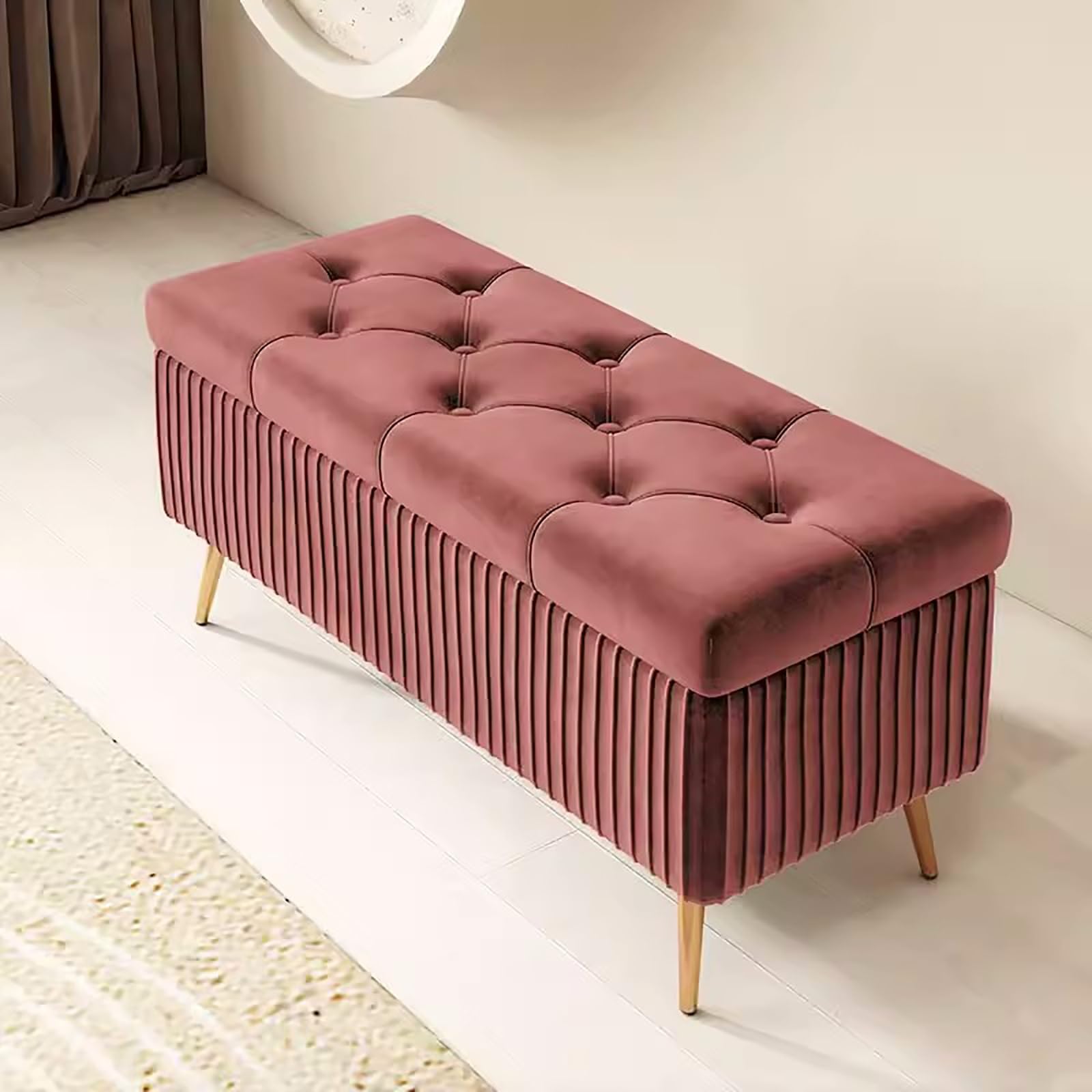 LWJSOCP Entryway Shoe Bench with Upholstered Tufted Buttons 15.7in Bean Paste Color Stylish Storage at for Living Room Bedroom & Hallway