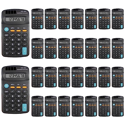30 Pieces Pocket Size Mini Calculator Merkaunis Pocket Calculator Bulk Black Battery Powered Handheld 8 Digit Basic Calculators for School Desktop Home Kids Office