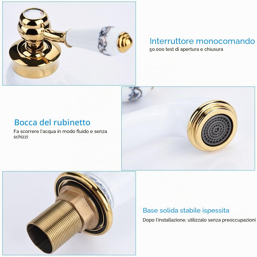 Rubinetto del Bacino Rubinetti Lavabo Bagno Rubinetto per Lavandino Cascata Rubinetto da Bagno Miscelatore Lavabo con Doccetta Estraibile Rubinetto Estraibile per Lavabo Cromato(Bianco)
