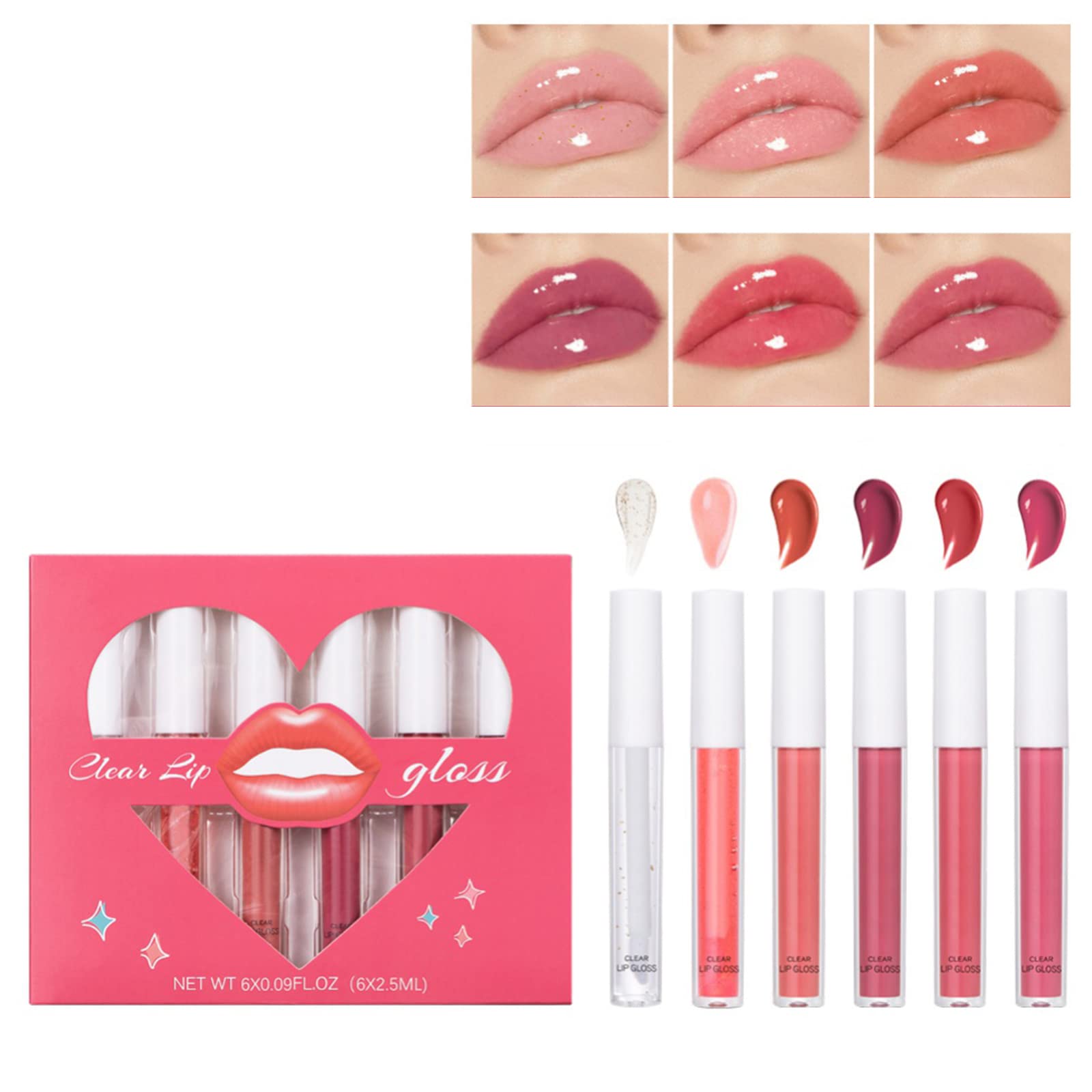 Ofanyia 6Pcs Lip Gloss Set, Moisturizing Shine Glossy Clear Lip Gloss Set, High Pigment Long-Lasting Hydrating Lip Oil Lip Stain Gifts Set for Women Girls (Set B)