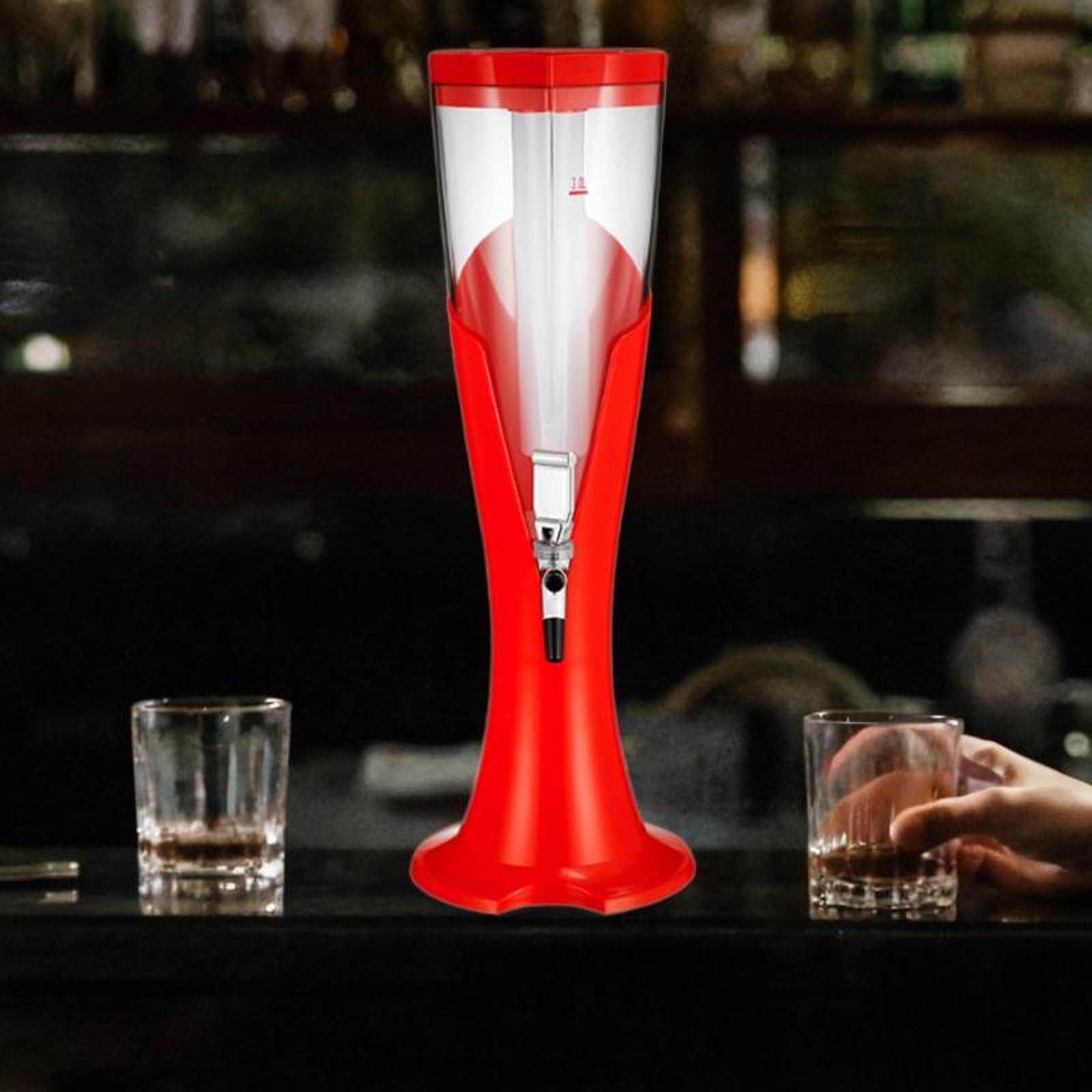 perfk Torre de cerveza, dispensador de cerveza, con grifo, estable, gran capacidad de 3 l, dispensador de jugo de bebida, dispensador de bebidas para bar, Rojo