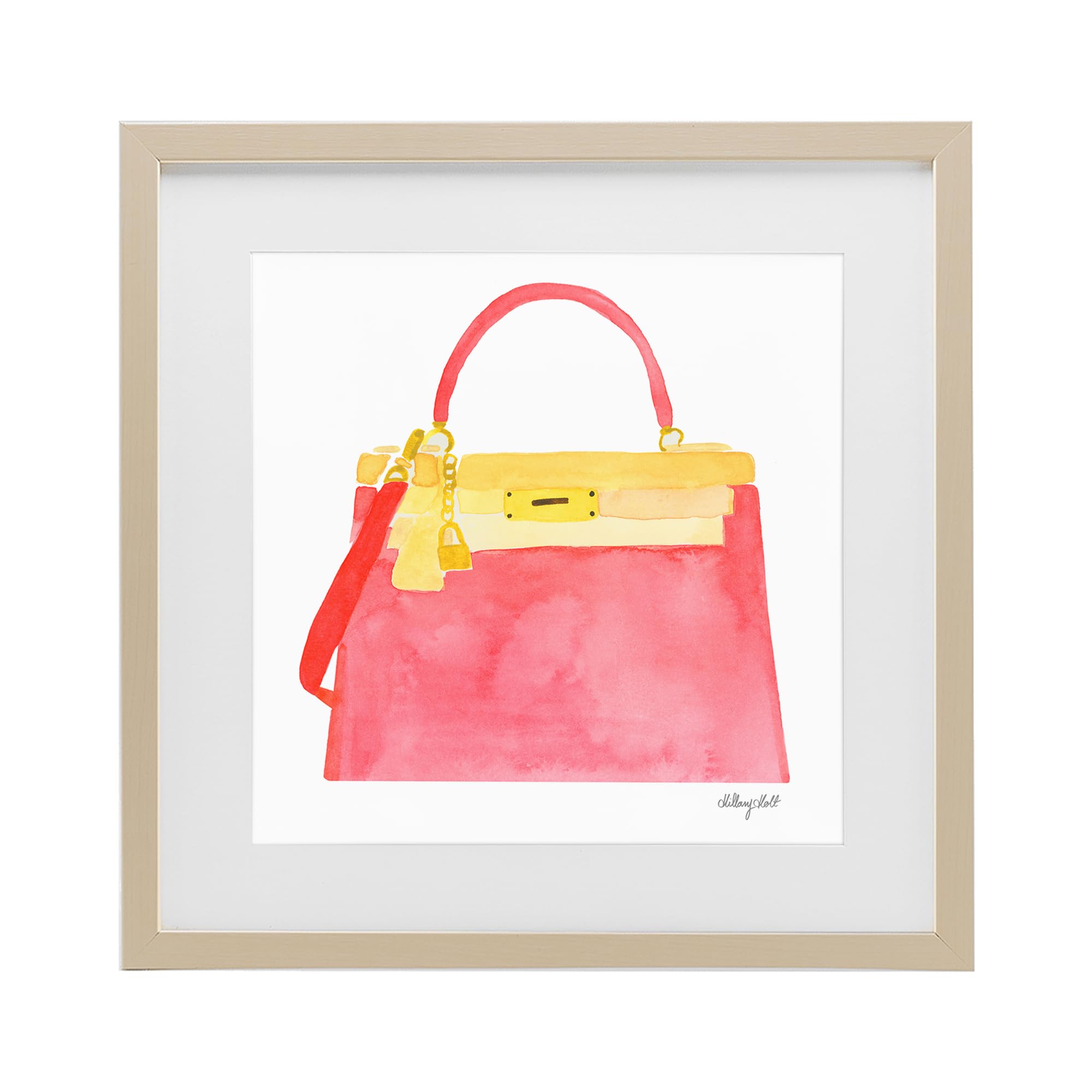 Stupell Industries Harvest Pine (Textured) 'Elegant Coral Handbag'| Framed Print Under Glass