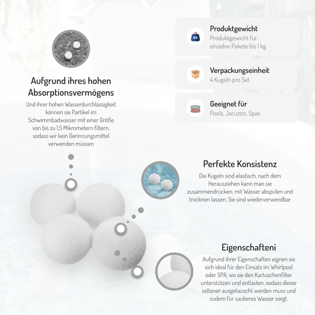 COIL Kule kule absorpcyjne do basenu i spa – kulki filtracyjne 8 cm, wielokrotnego użytku, przyjazne dla środowiska, idealne do jacuzzi i basenów, usuwa olej, dokładne filtrowanie do 1,5 mikrona –