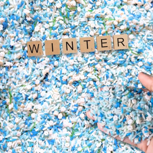 Lattooland Winter Sensory Bin Rice for Preschoolers | Non-Toxic Colored Winter Rice for Sensory Play | Montessori Kit for Toddlers & Kids | Educational Toy | Winter Activities | Snowy Day Plays | 2LB
