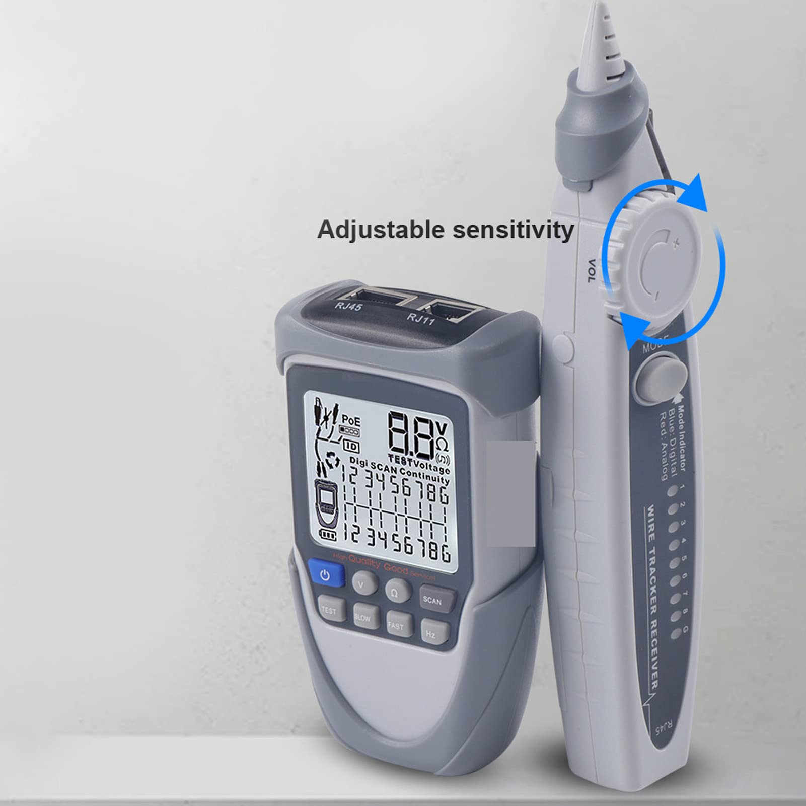 Hyuduo Tester Kabli Sieciowych, Wielofunkcyjny Wykrywacz Przewodów ABS z Wyświetlaczem LCD, Kontrola Napięcia PoE Test Ciągłości Zasięg śledzenia 3 Km, dla Techników Zajmujących się Kablami