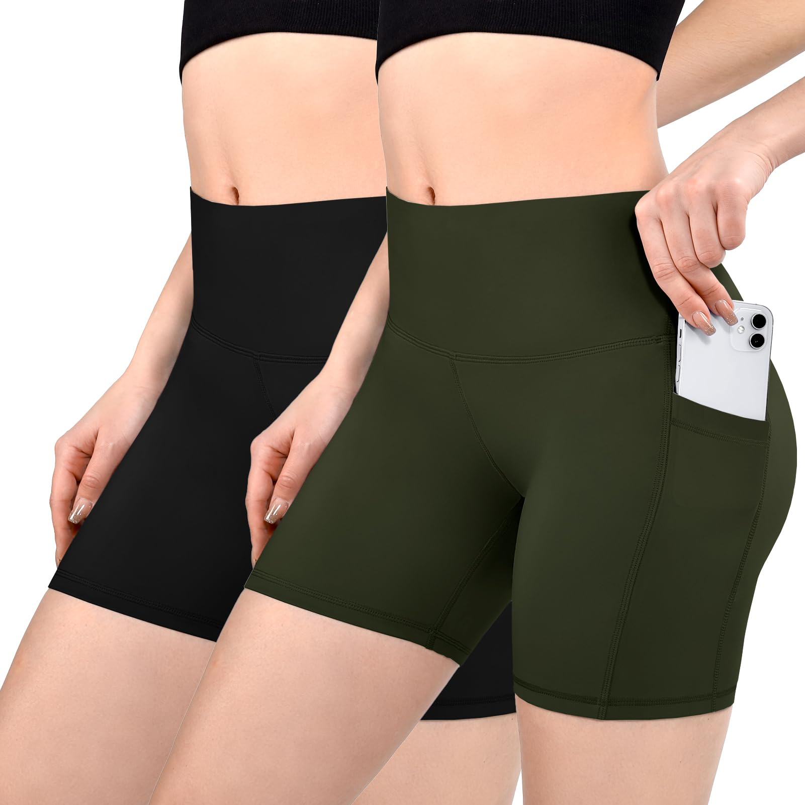 Sanpetix Radlerhose Damen mit Taschen High Waist Sporthose Damen Kurz Sport Shorts für Gym