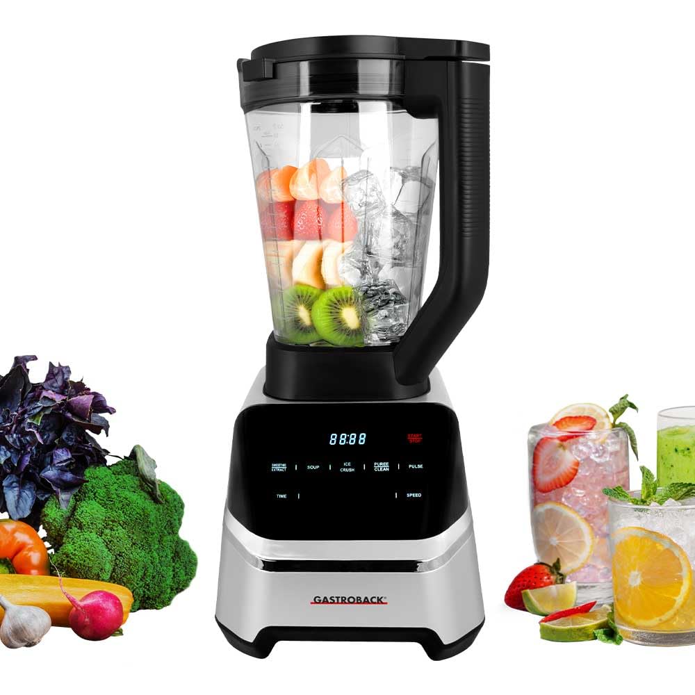 GASTROBACK Batidora de alto rendimiento de 2000 W – 2 litros de depósito de tritán, 40.000 UPM, 7 programas (sopa, batidos, cubitos de hielo) – Batidora profesional para batidos, procesador de