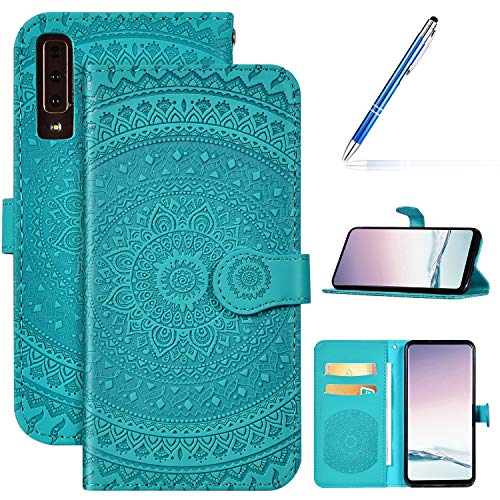 Robinsoni Case Compatible with Samsung Galaxy A7 2018 Phone Case Wallet Galaxy A750 Leather PU Phone Cover Shockproof Kickstand Case Flip Note Book Style Phone Cover Heavy Duty Case Hard Case Mandala