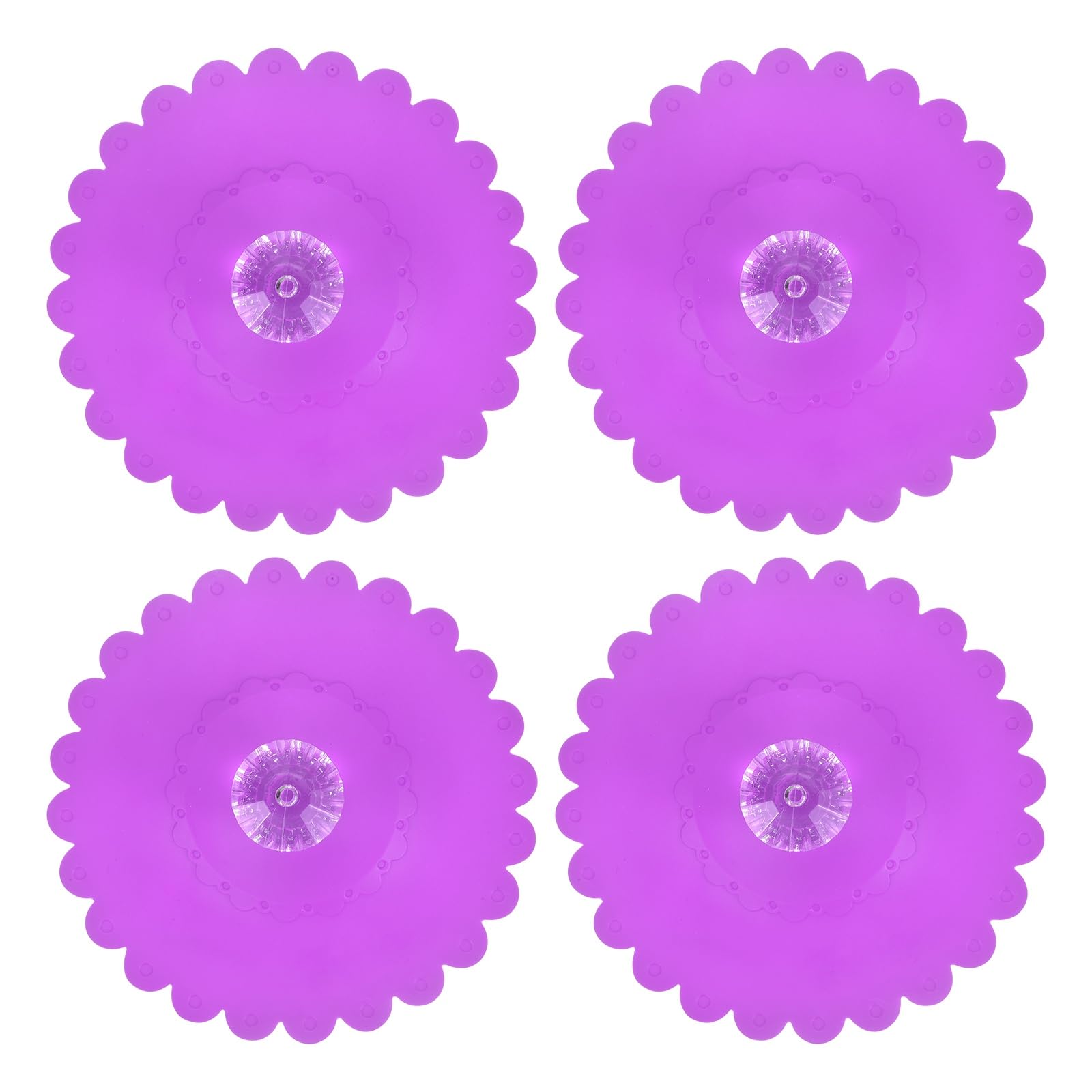 sourcing map 4Pcs Silicone Cup Covers, Silicone Cup Lids with Acrylic Clear Diamond Knob Reusable Mug Lids Anti-dust Airtight Seal for Tea Coffee Glass Mug, Dark Purple