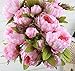 hilingo 1 Bunch Hight Quality Fake Peony Artificial Flower Bouquet Home Office Decor Without Vase Dark Pink
