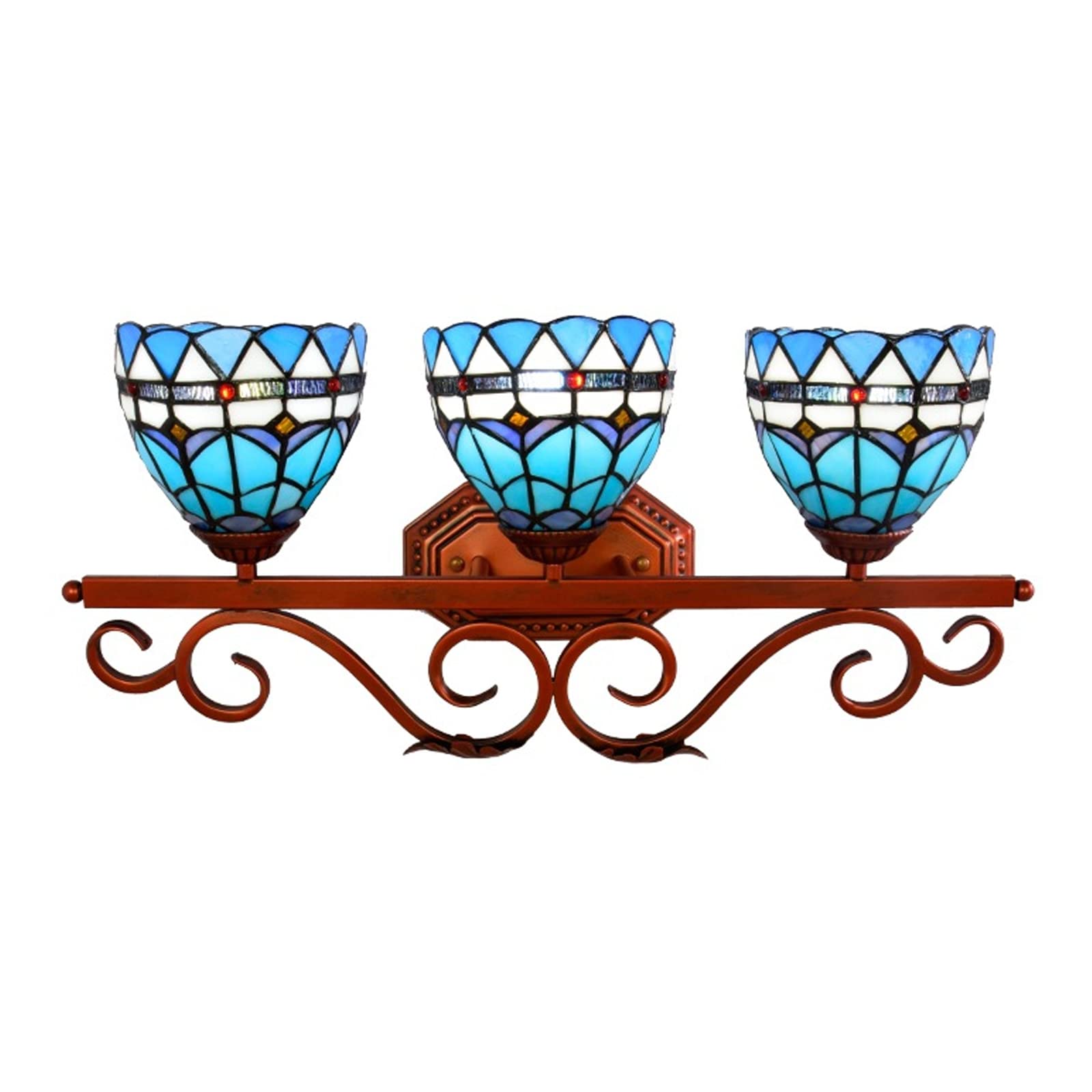 SXSCARKX Three-Head Wall Lamp Tiffany Style Stained Glass Light Corridor Aisle Bedroom Sconces Iron Base for Interior Lighting Decoration Needed