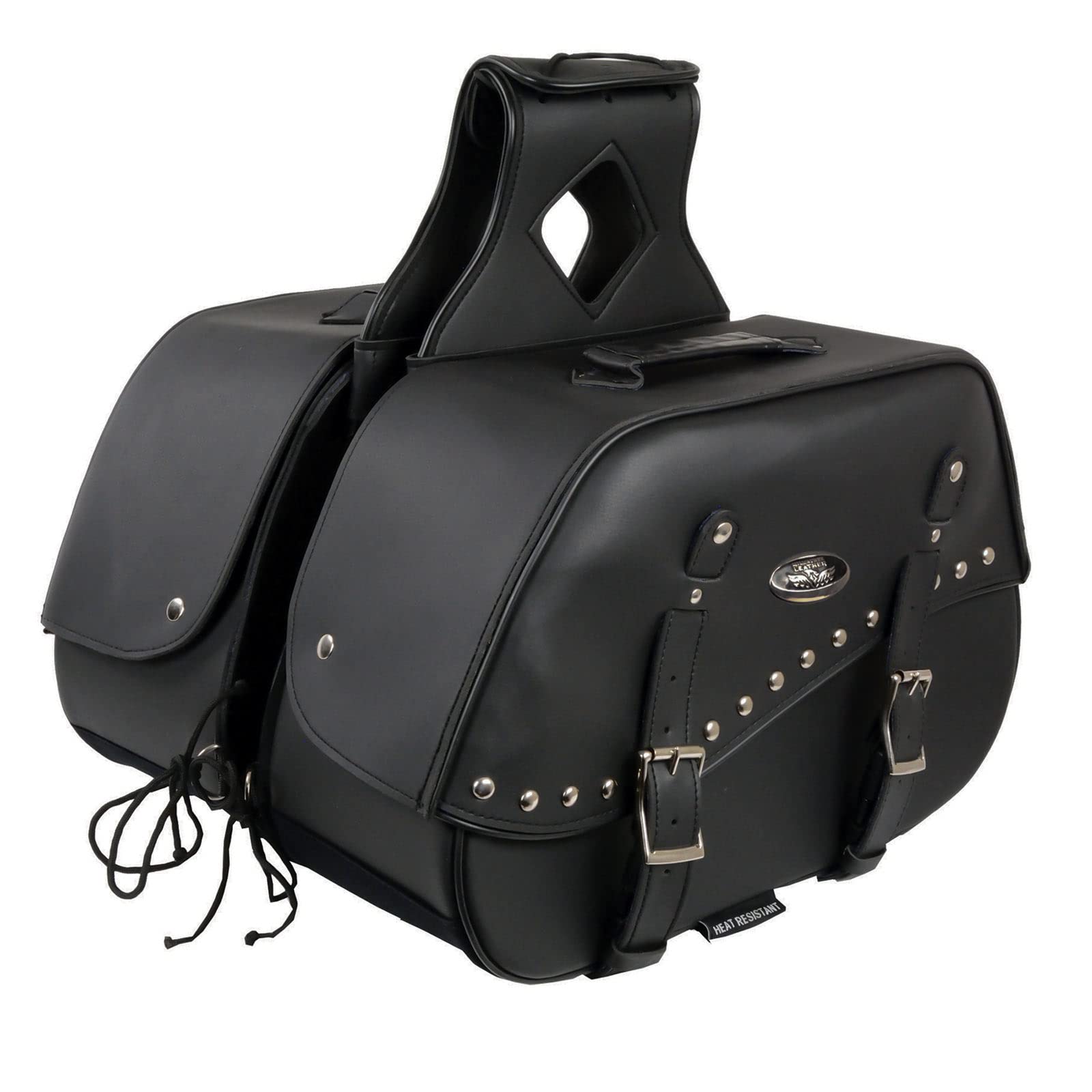 Milwaukee Leather Studded Throw-Over Motorcycle Saddlebags – Synthetic Leather – Universal Fit – Zip-Off - LG