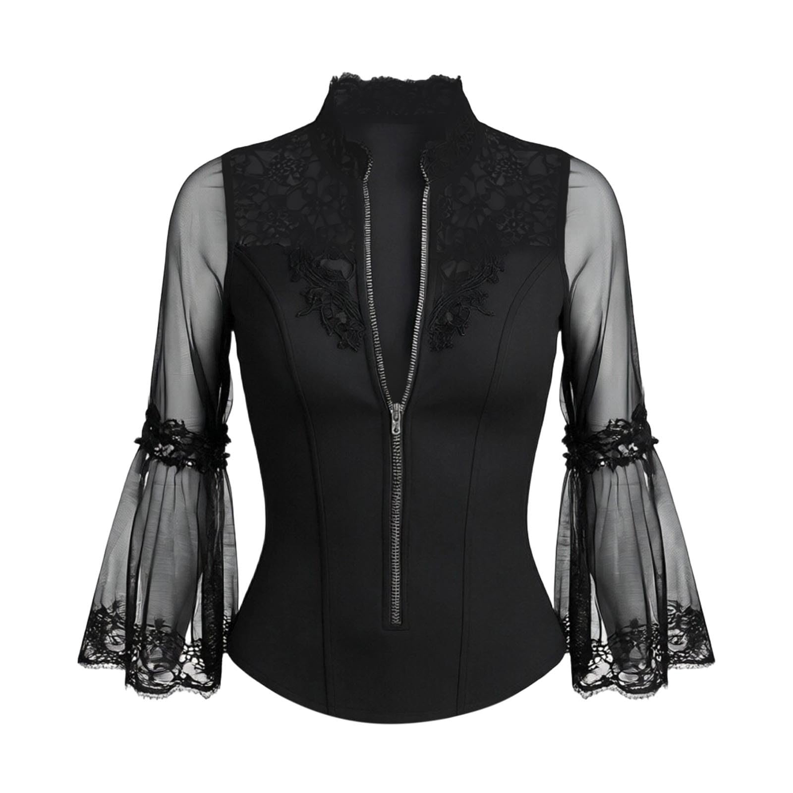 Generisch 2026 Camicetta trasparente a maniche lunghe con cerniera, tunica larga in rete, elegante top basic per jogging