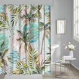 Tropical Shower Curtain Palm Tree on Marble Ocean Background for Maodern Fabric Shower Curtains for...