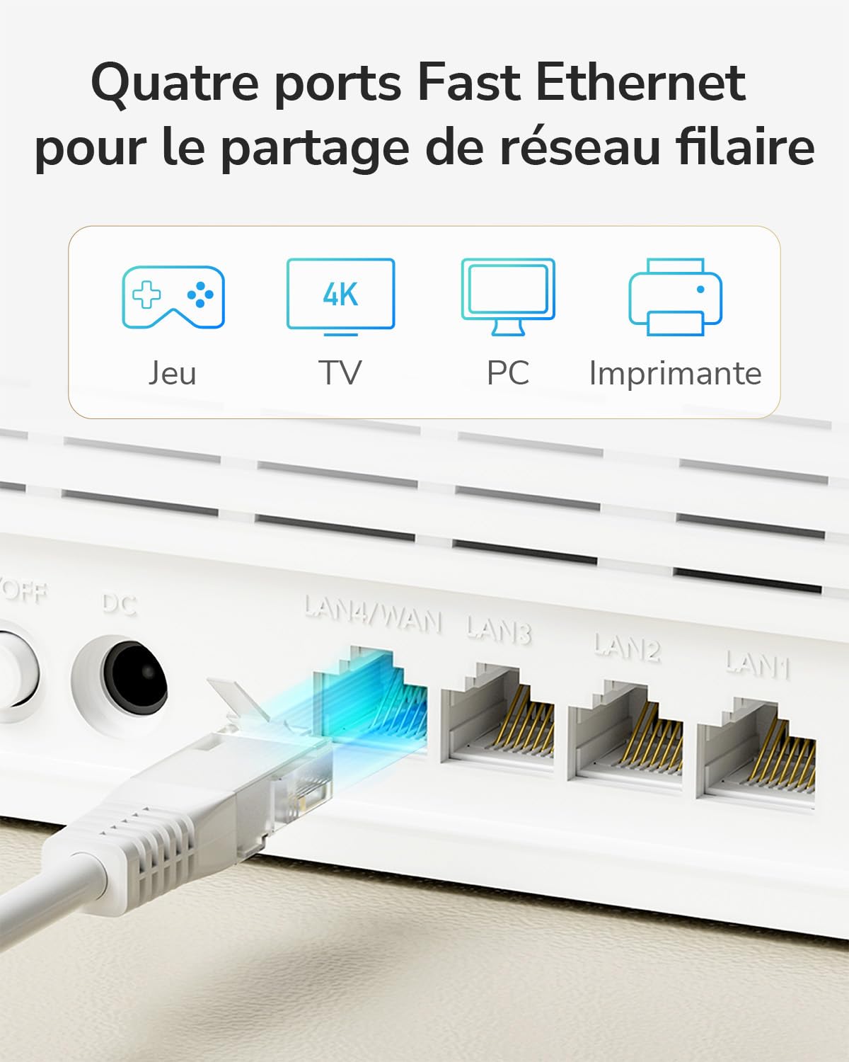 Cudy Routeur Wi-FI 4G LTE Cat 4 N300, OpenWRT, 4 Ports 100 M, LT400E | Cat.4, 150 Mbps en téléchargement, Wi-Fi N300, compatible OpenWRT, 4 ports 100 Mbit/s, emplacement pour carte Nano SIM