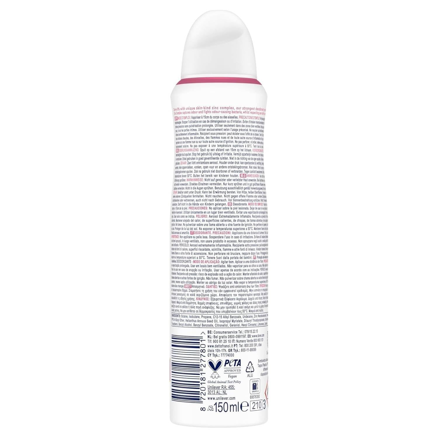 Dove Deo-Spray für Damen, Invisible Care ohne Alkohol und Aluminiumsalze, 48 Stunden, 150 ml (12)